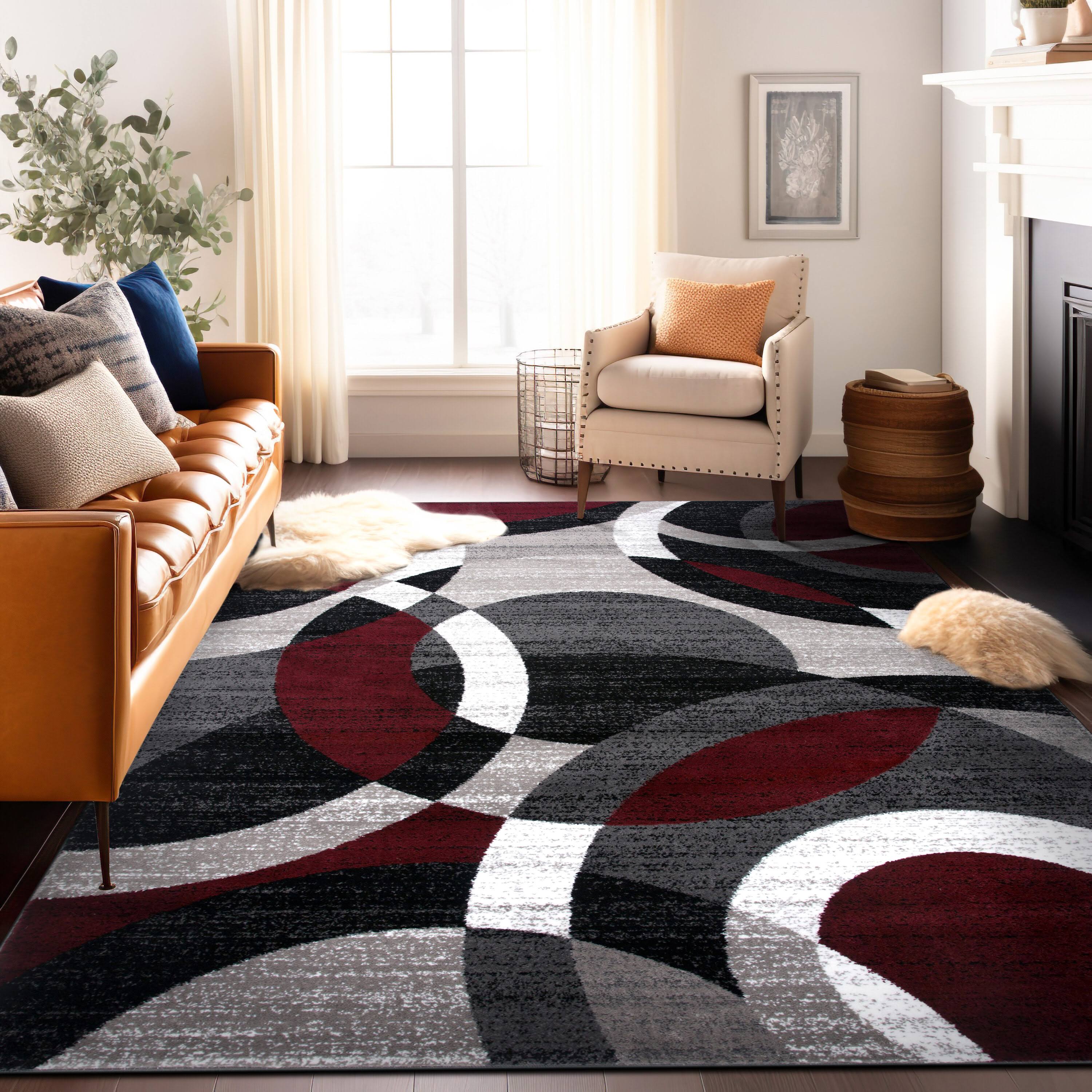 Contemporary Modern Circles Abstract Area Rug 5' 3