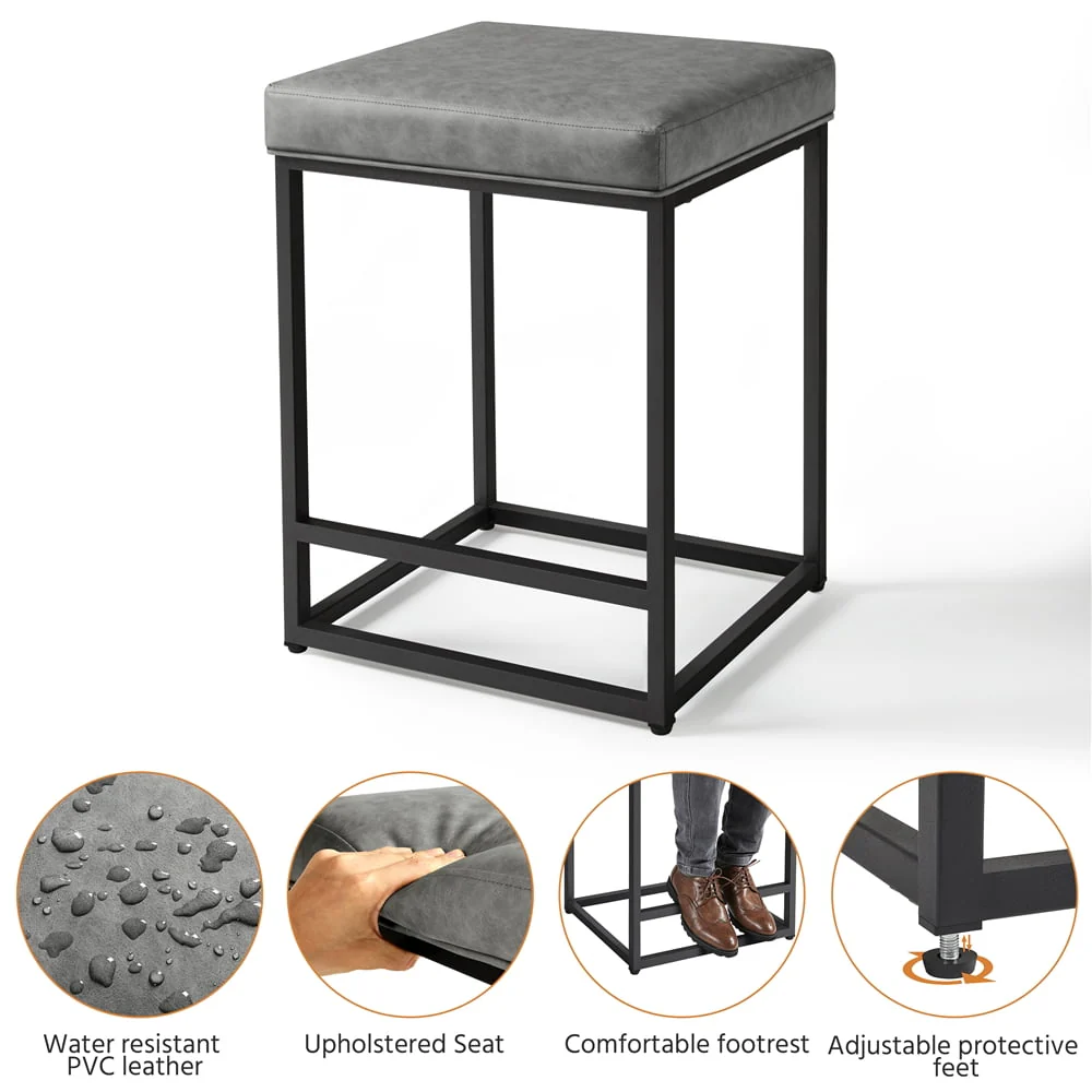 SMILE MART 24" Modern Upholstered Backless Counter Bar Stools, 2pcs, Gray(Black)