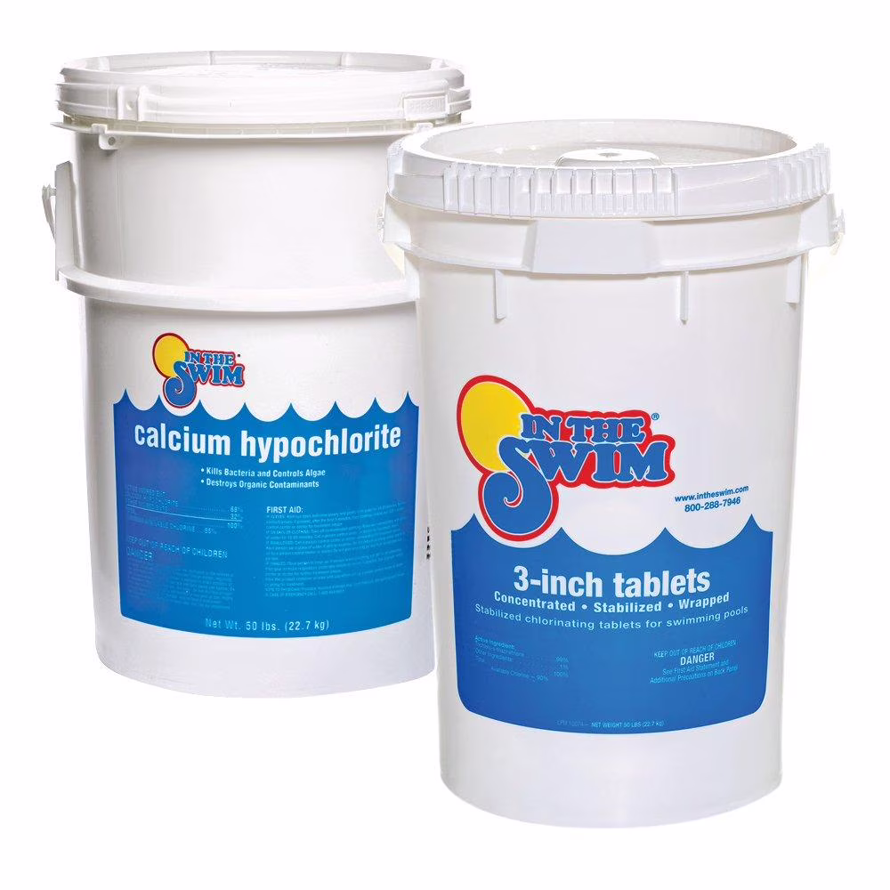Chlorine and Shock Bundle for Sanitizing Swimming Pools �C Includes 50 Pound Bucket of 3 Inch Stabilized Chlorine Tablets and 50 Pound Bucket of 68% Cal-Hypo Pool Shock(3")