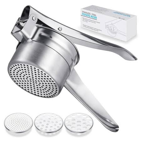 Large Potato Ricer Stainless Steel, Potato Masher Stronger, with Longer Leverage Handles,3 Interchangeable Discs, Ricer Kitchen Tool-Mashed Potatoes,