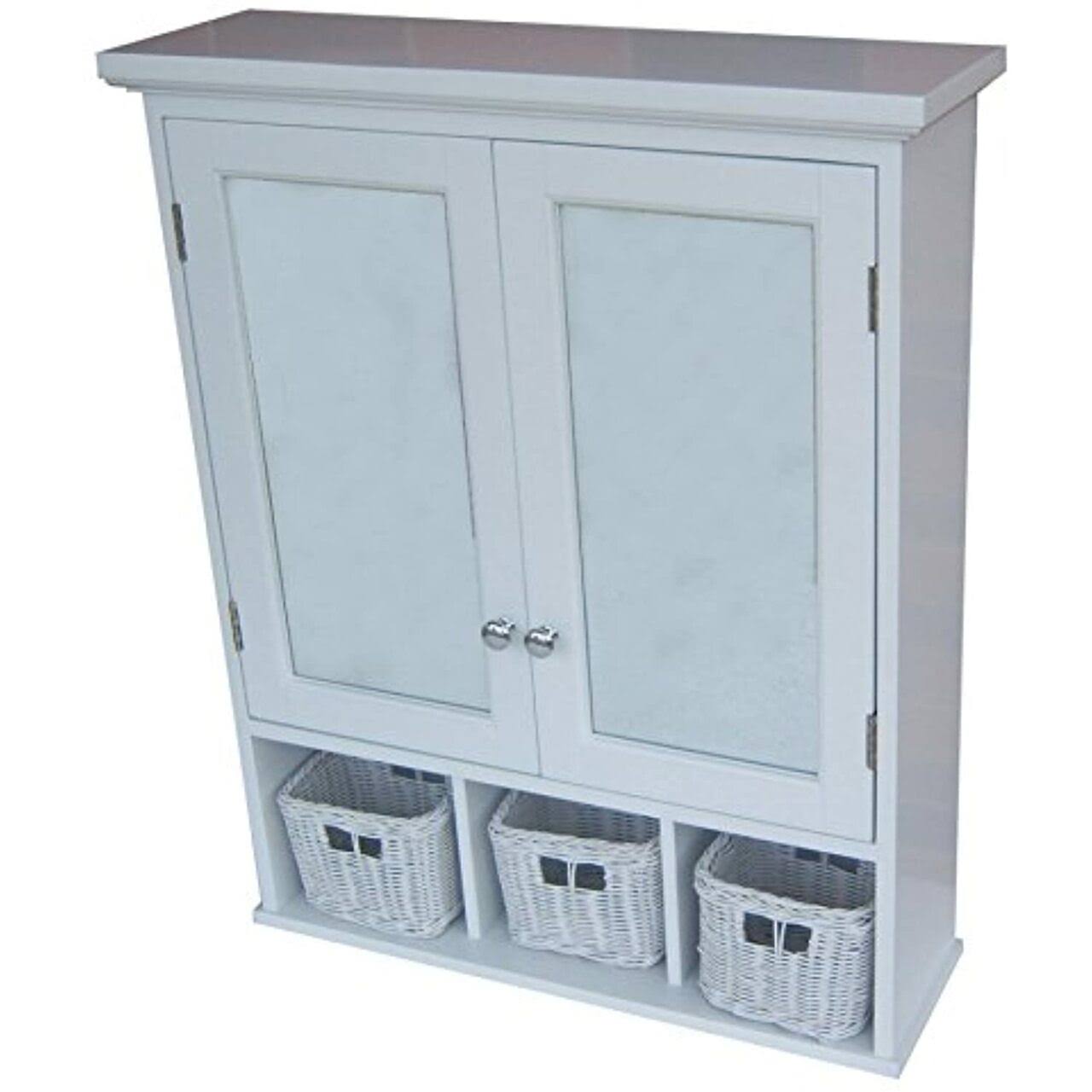 Allen + Roth 24.75-in x 30.25-in Surface White Mirrored Rectangle Medicine Cabinet