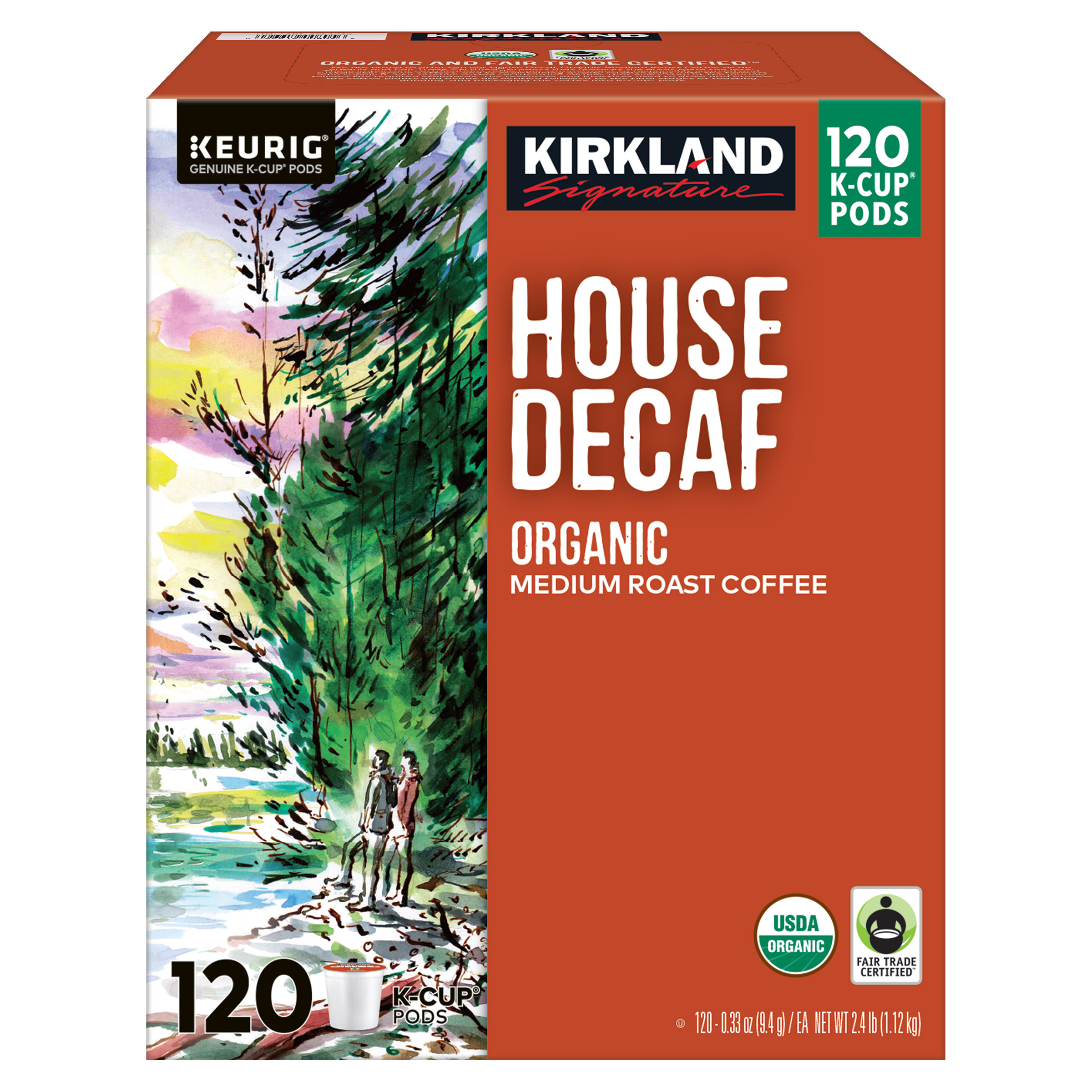 Kirkland Signature Coffee Organic House Decaf K - Cup Pod, 120 - Count