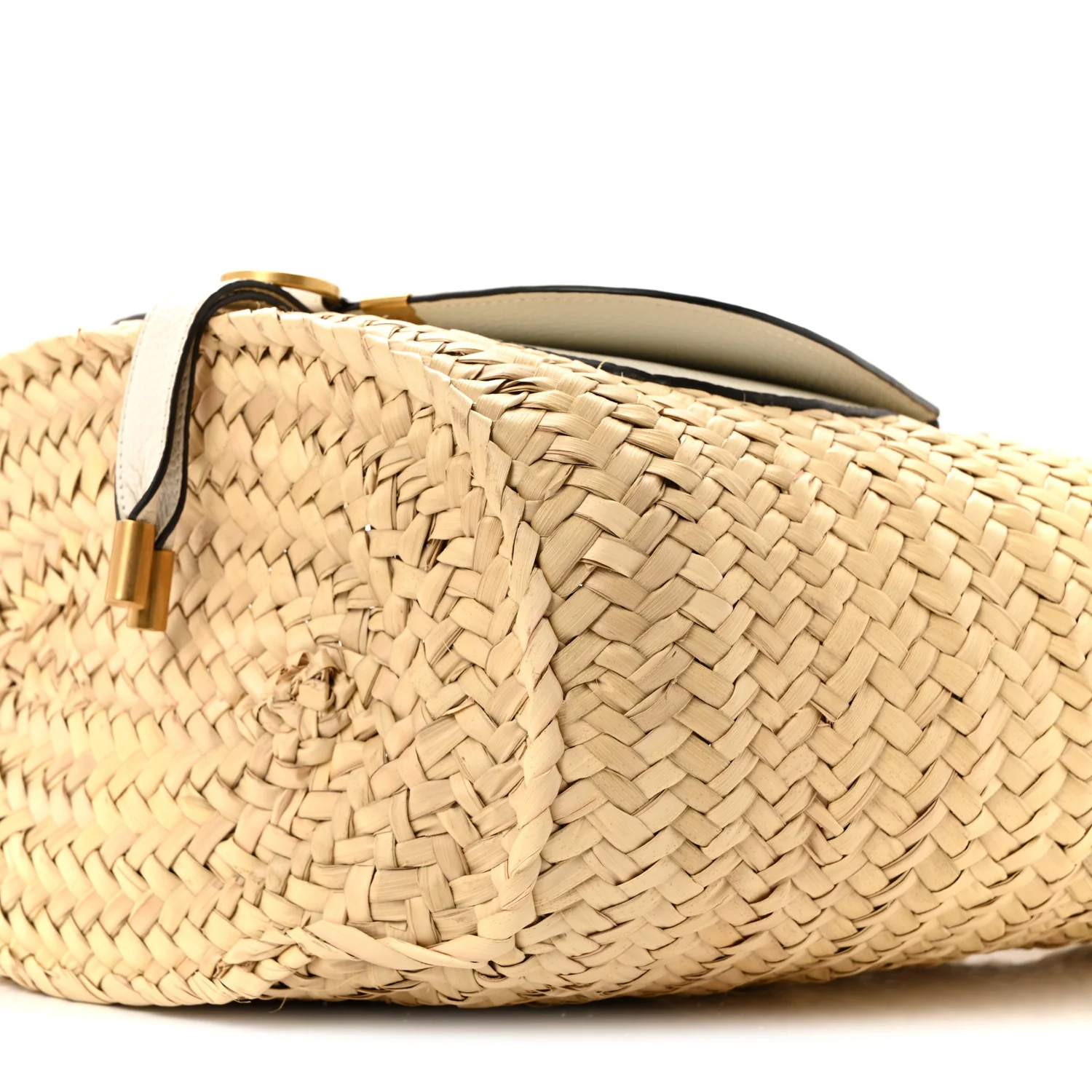 Raffia Grain Calfskin Medium Marcie Basket White