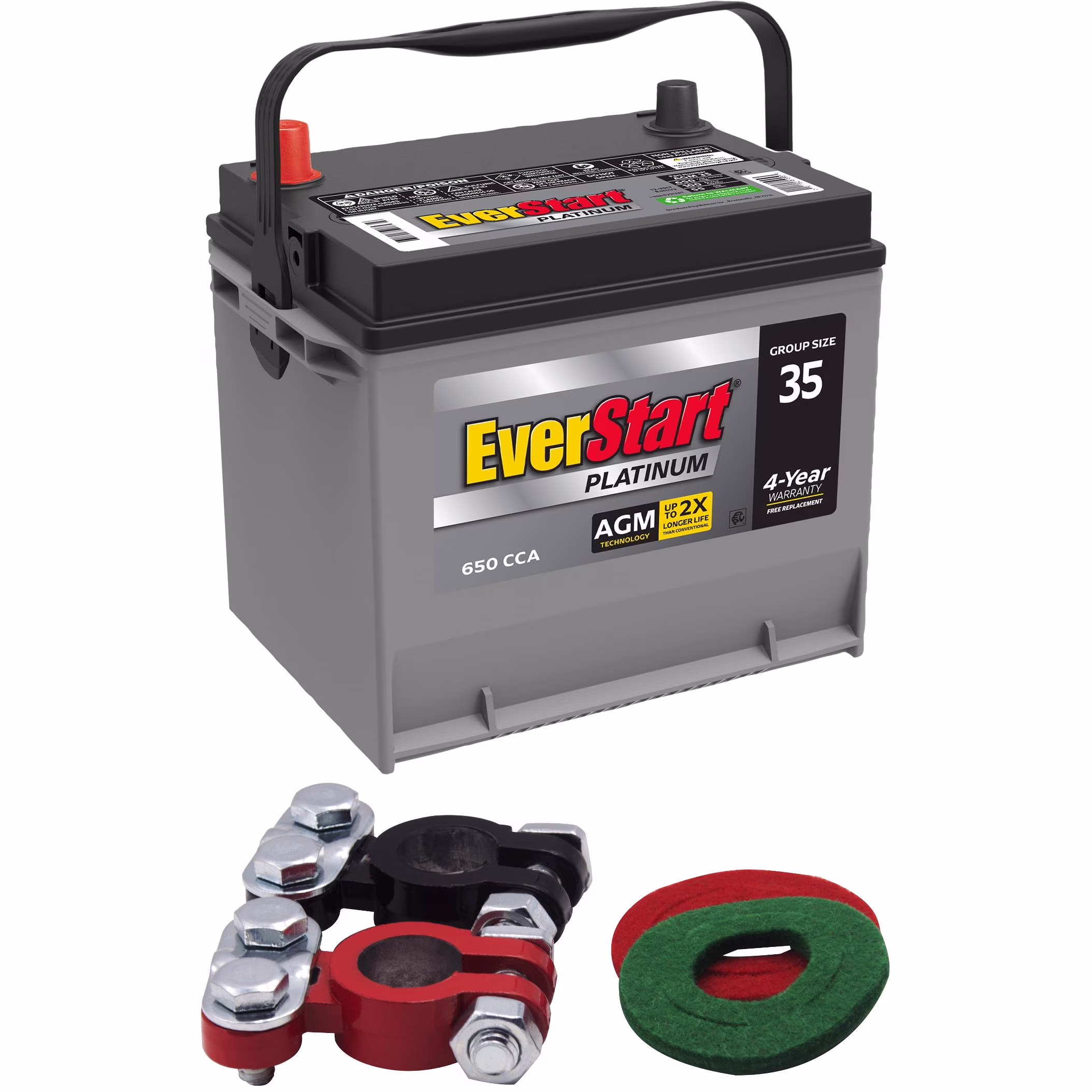 Platinum AGM Automotive Battery, Group Size 35 12 Volt, 650 CCA 100RC with Top Post Epoxy Coated Battery Terminals