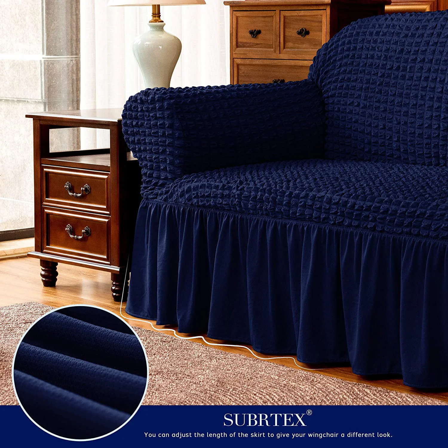 Subrtex 1 - Piece Seersucker Sofa Slipcover Skirt Stretch Couch Cover (Loveseat, Navy Blue)