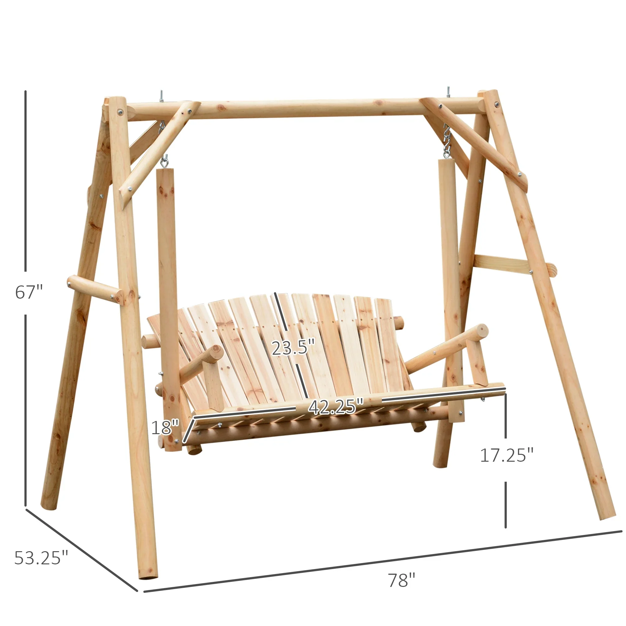 Outsunny Wooden Swing Bench, Garden Swing Chair, Brown