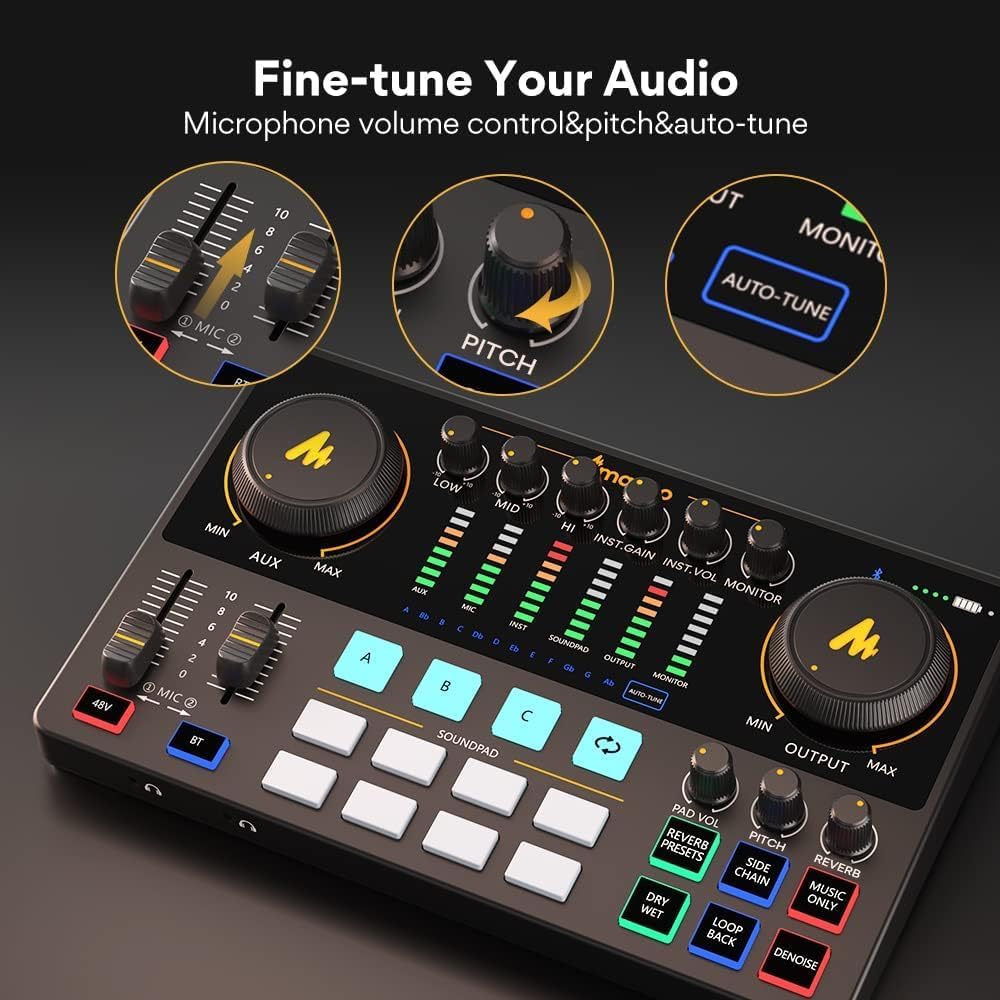 MAONO Audio Interface. 10-Channel Podcast mixer with Pro-preamp