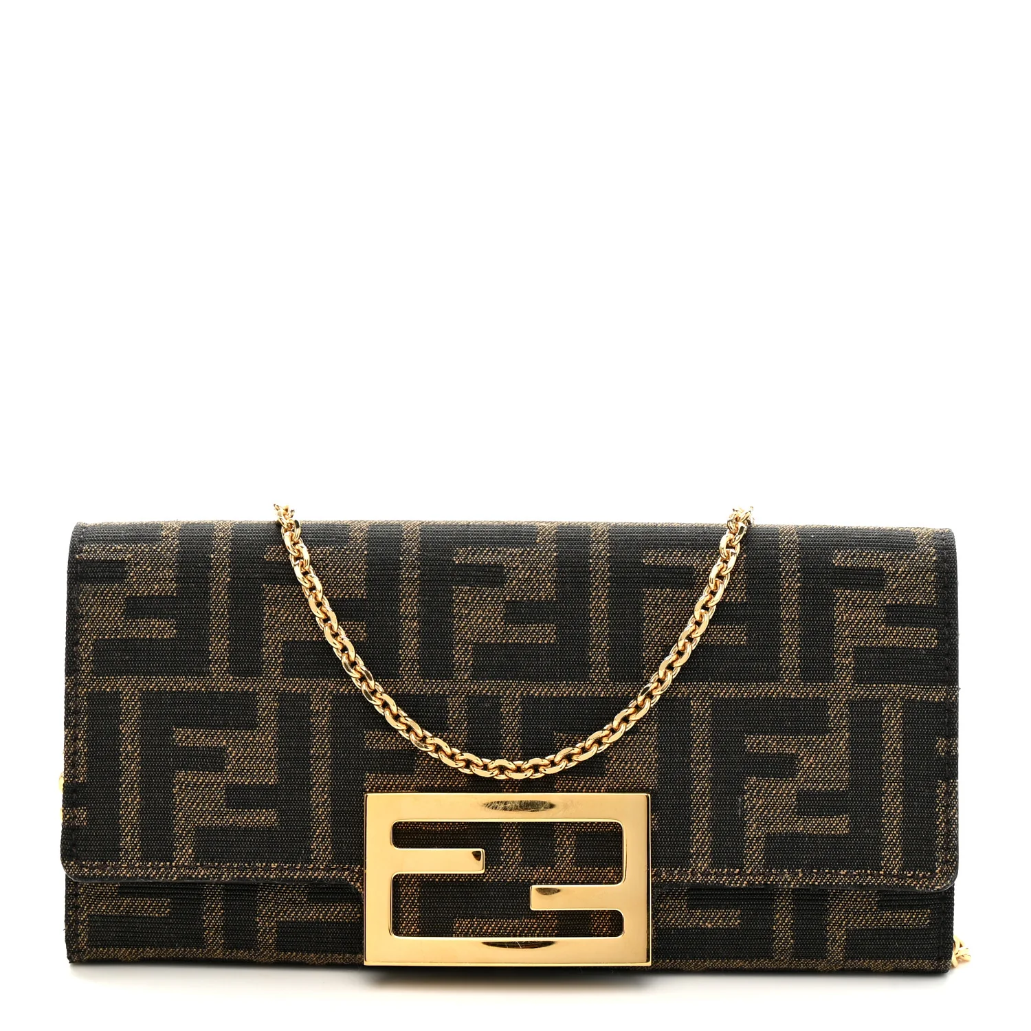 Fabric Jacquard FF 1974 Continental Wallet On Chain Tobacco Moro