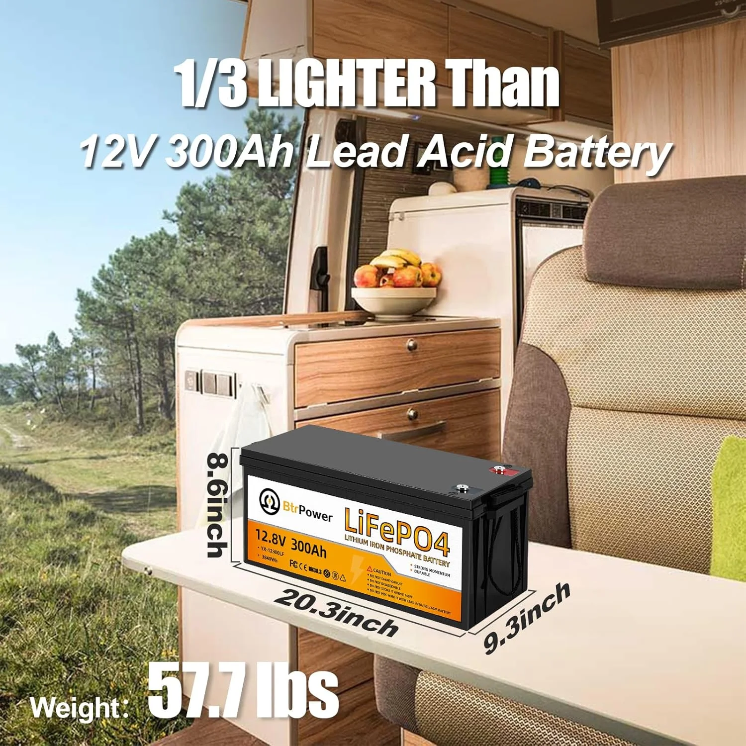12V 300Ah Lithium LiFePO4 Battery 200A BMS for Golf Cart Marine RV Solar Panels System - Image 2