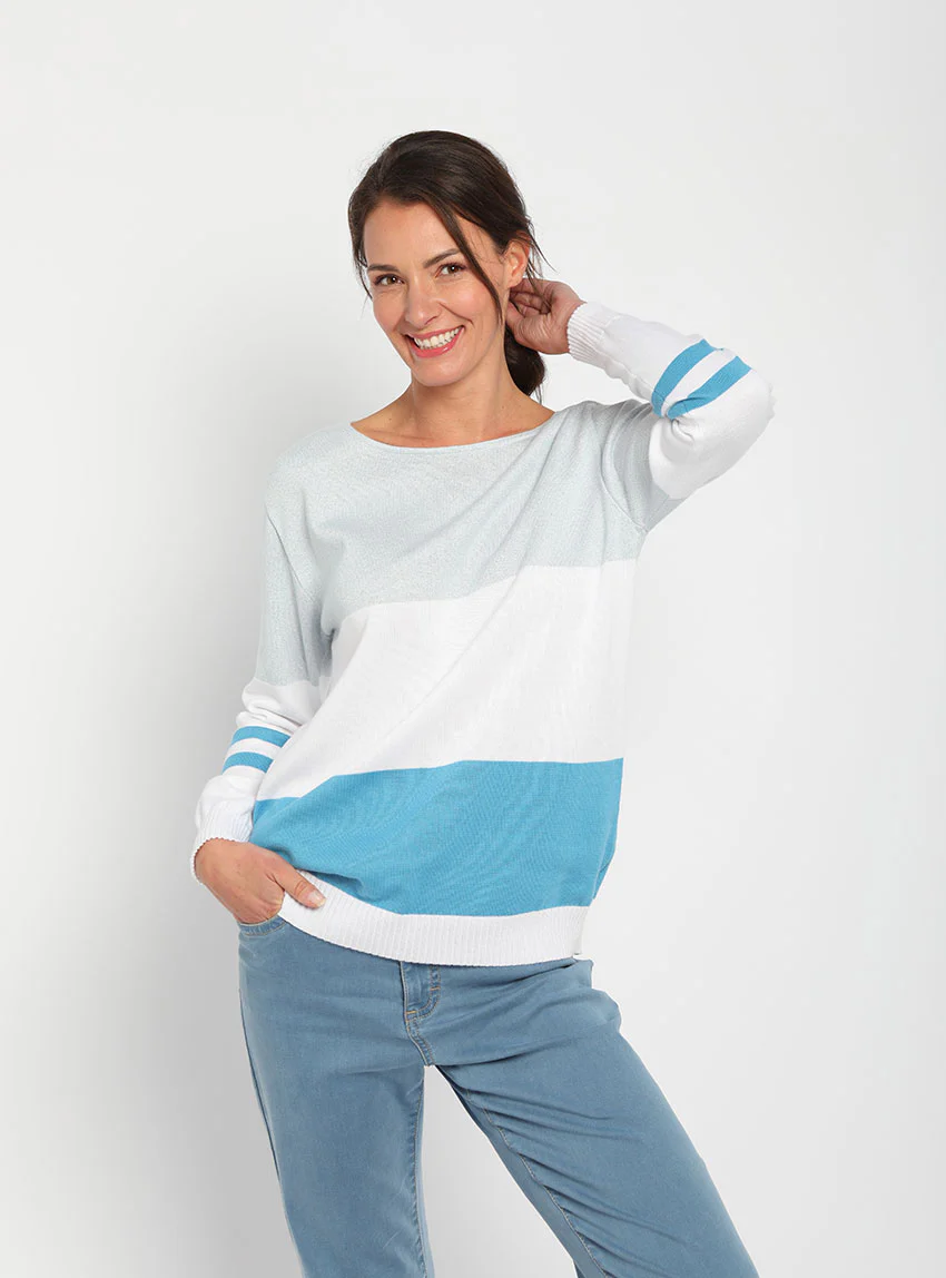 Pull femme rayé bleu pacifique