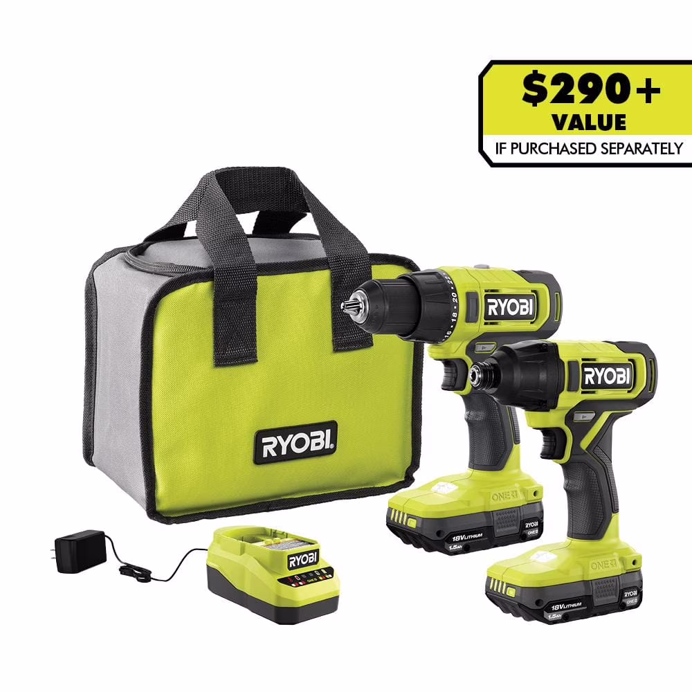 ONE+ 18V Cordless 2-Tool Combo Kit with Drill/Driver, Impact Driver, (2) 1.5 Ah Batteries, and Charger