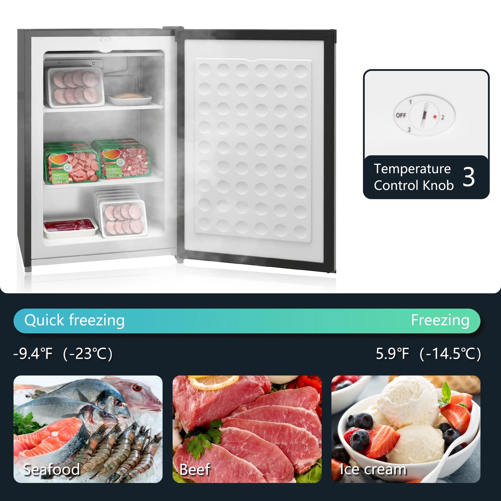 Upright Freezer, 3.0 Cubic Feet Compact Mini Freezer with Reversible Single Door and Adjustable Thermostat, Small freezer for Home, Dorm, Apartment, Home Office, Silver - Image 4