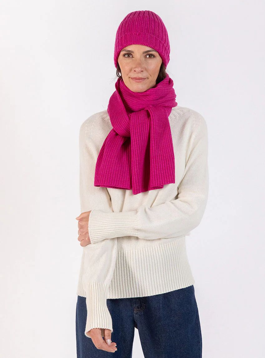 Bonnet femme en laine mérinos rose