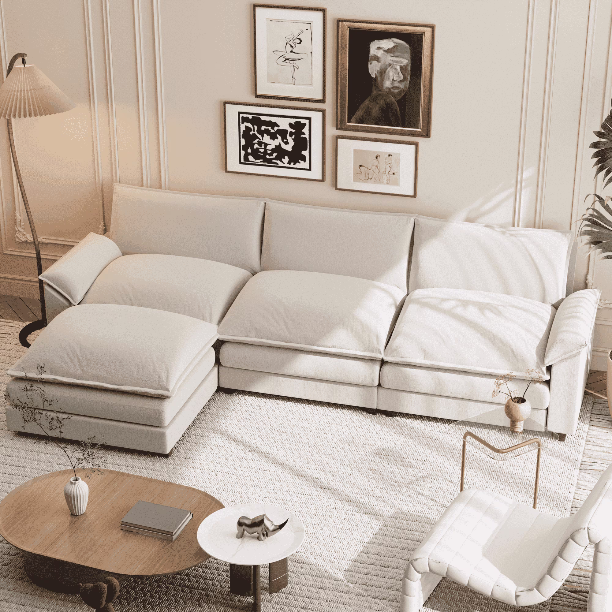Sectional Sofa 3-seat L-shaped Sofa with reversible toffee chair Movable Footrest Sofa,Gray(Gray) - Image 3