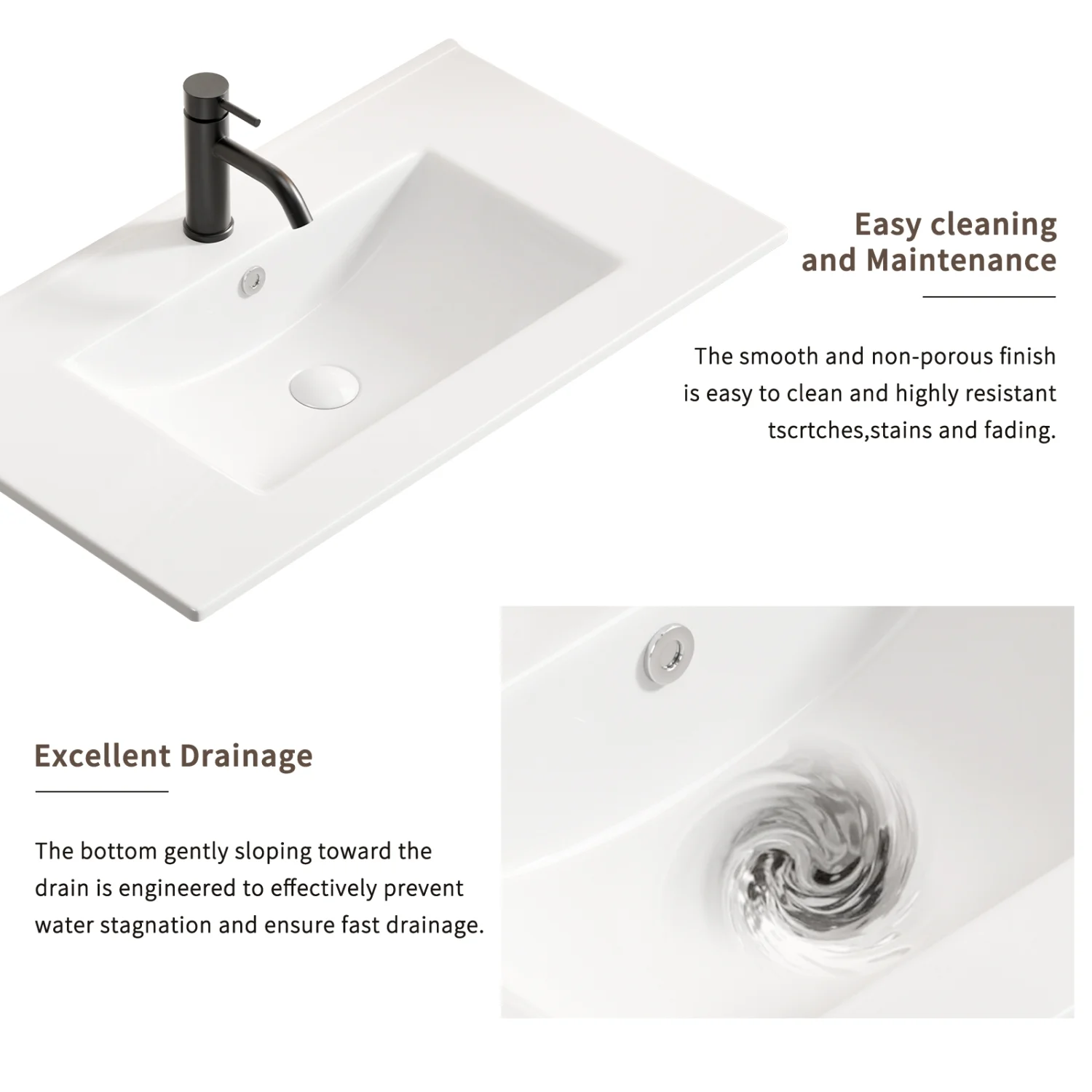24-Inch Bathroom Vanity Top with Integrated Sink, White Porcelain Ceramic Vanity Sink Top with Oval Basin for a Clean, Modern Bathroom(White) - Image 4