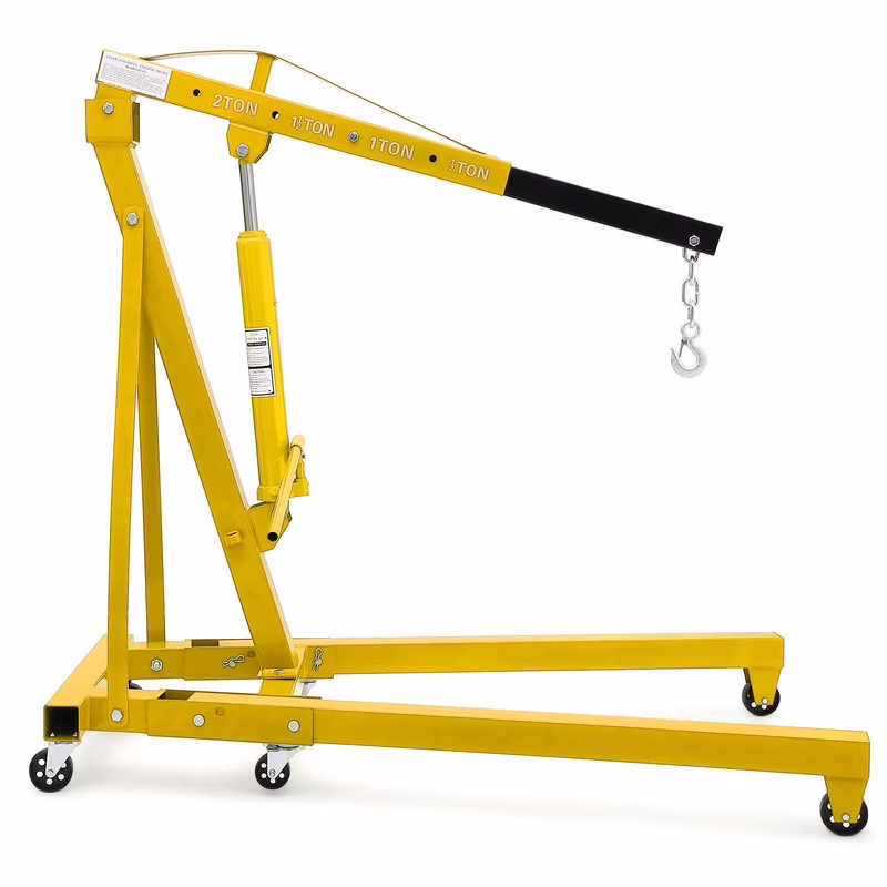 2 Ton Hydraulic Engine Hoist, Shop Crane, Cherry Picker with Telescoping Boom and 6 Casters for Garage Workshop Automotive Repair, Yellow