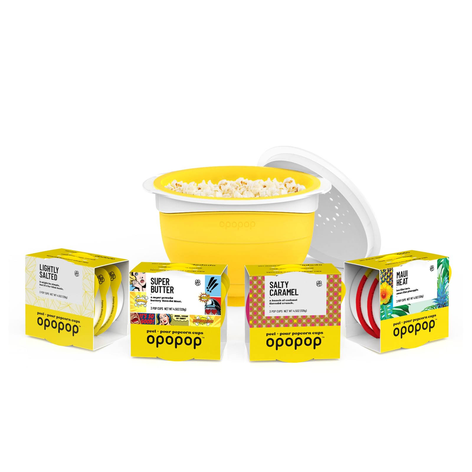 Opopop 12-Pack Variety Gourmet Microwave Popcorn Kit with Silicone Popper, Gluten Free