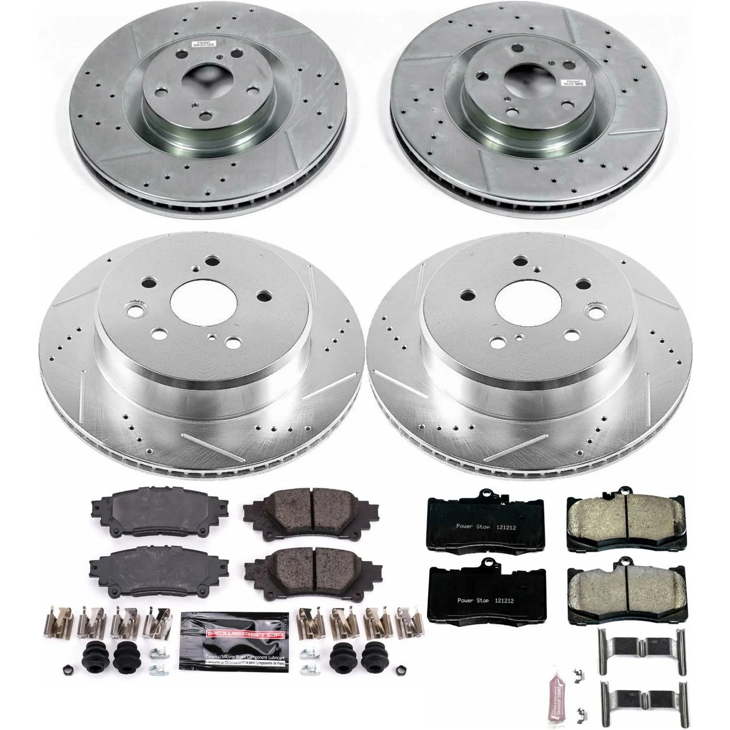 Front and Rear Z23 Evolution Sport Carbon-Fiber Ceramic Brake Pad and Drilled Slotted Rotor Kit Fits: LEXUS Select Models K6513 - Image 2