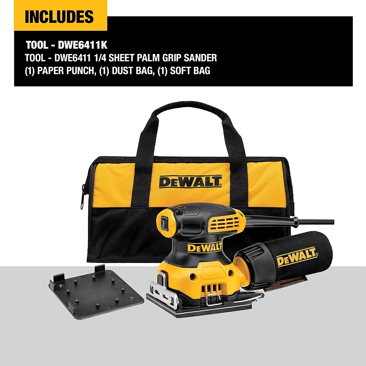 DEWALT Palm Sander, 1/4 Sheet (DWE6411K), Yellow