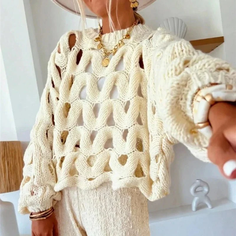 Pull en maille crochet à manches longues pour femme