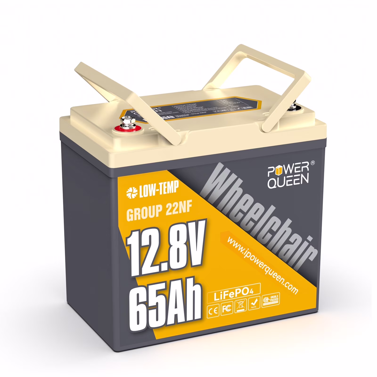 Power Queen 12V 65ah Group 22NF LiFePO4 Lithium Battery 832wh for Wheel Chair, Trolling Motor, Camping, Mobility Scooter