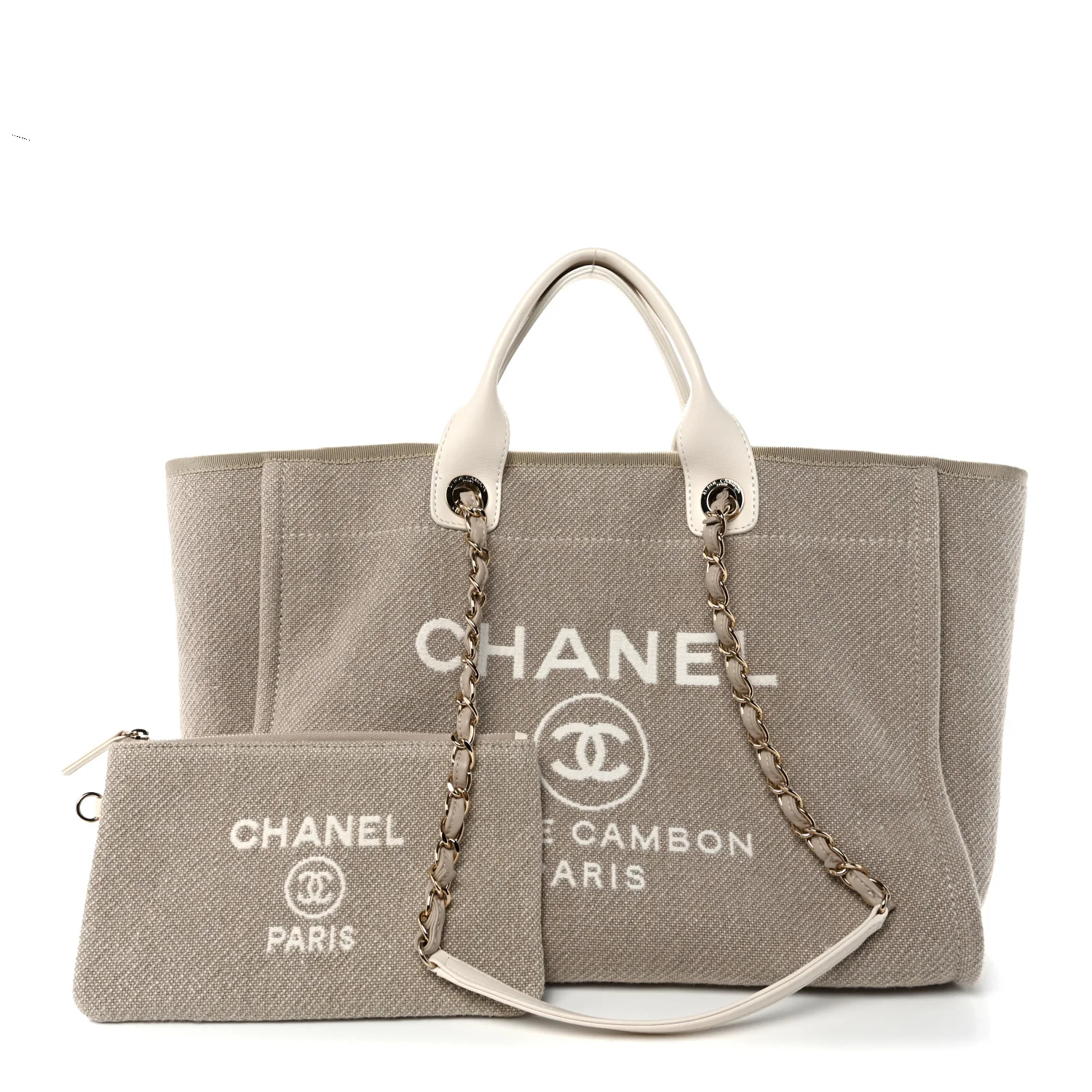 Mixed Fibers Calfskin Medium Deauville Tote Beige White