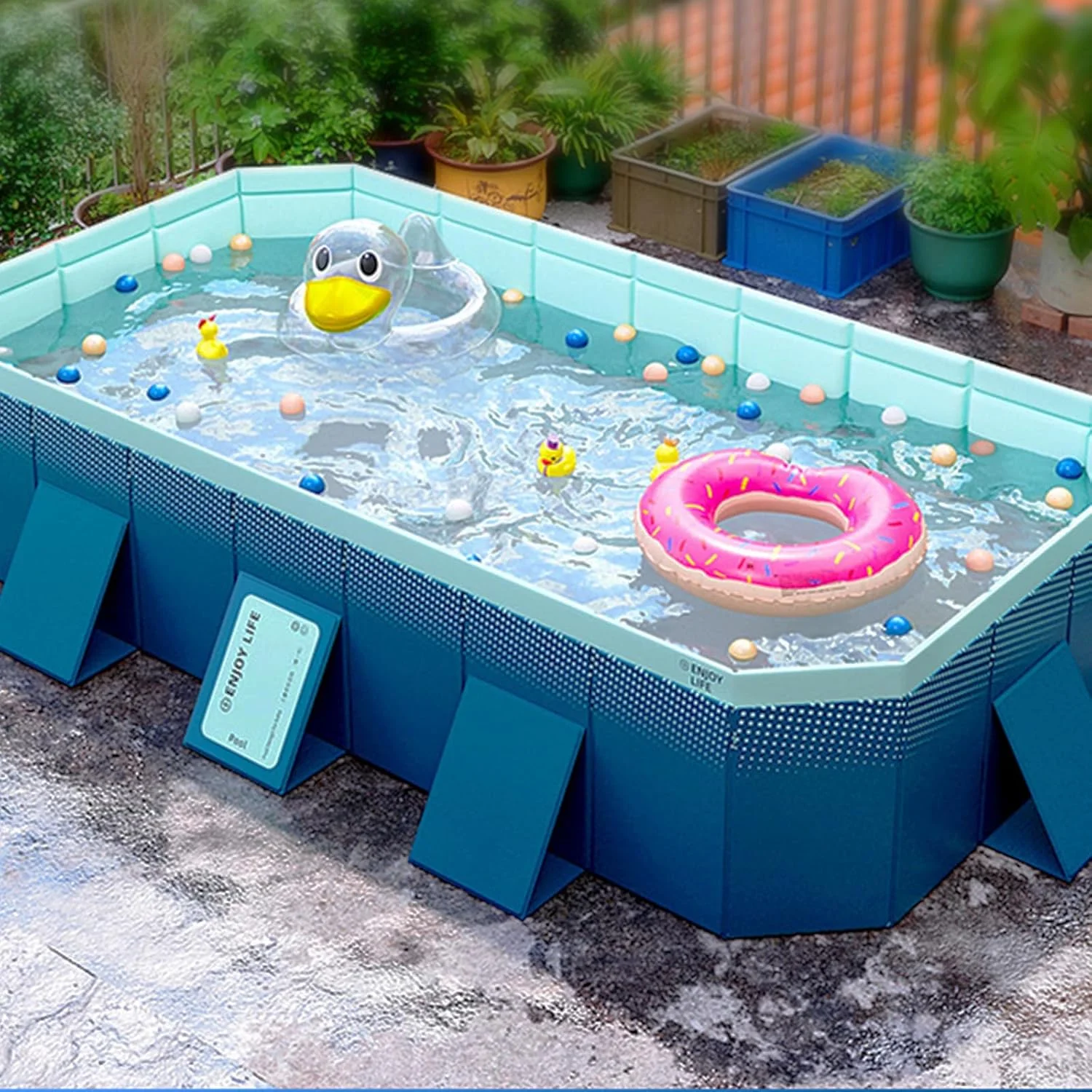 Foldable Large Rectangular Family Swimming Pool, Non-Inflatable, Easy Set-up, Suitable for Adults, Kids and Pet Dogs��Ideal for Outdoor, Backyard(116" x 65" x 21"/Blue) - Image 6