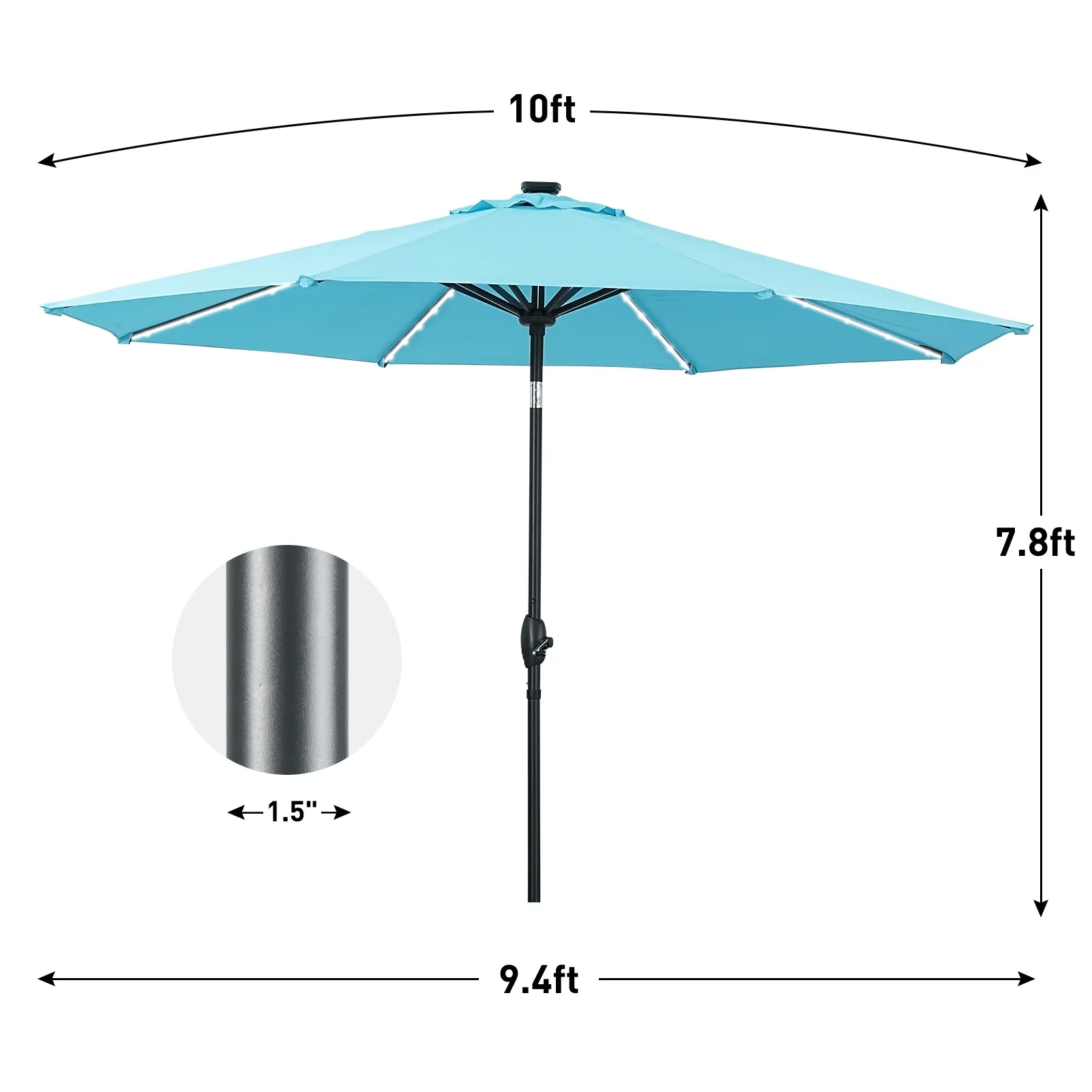 Autlaycil 10 FT Solar LED Lighted Patio Umbrella with LED Table Umbrella with 8 LED Strip Lights, Fade-resistant & Waterproof for Garden, Backyard, Poolside, Push Button Tilt (Blue)