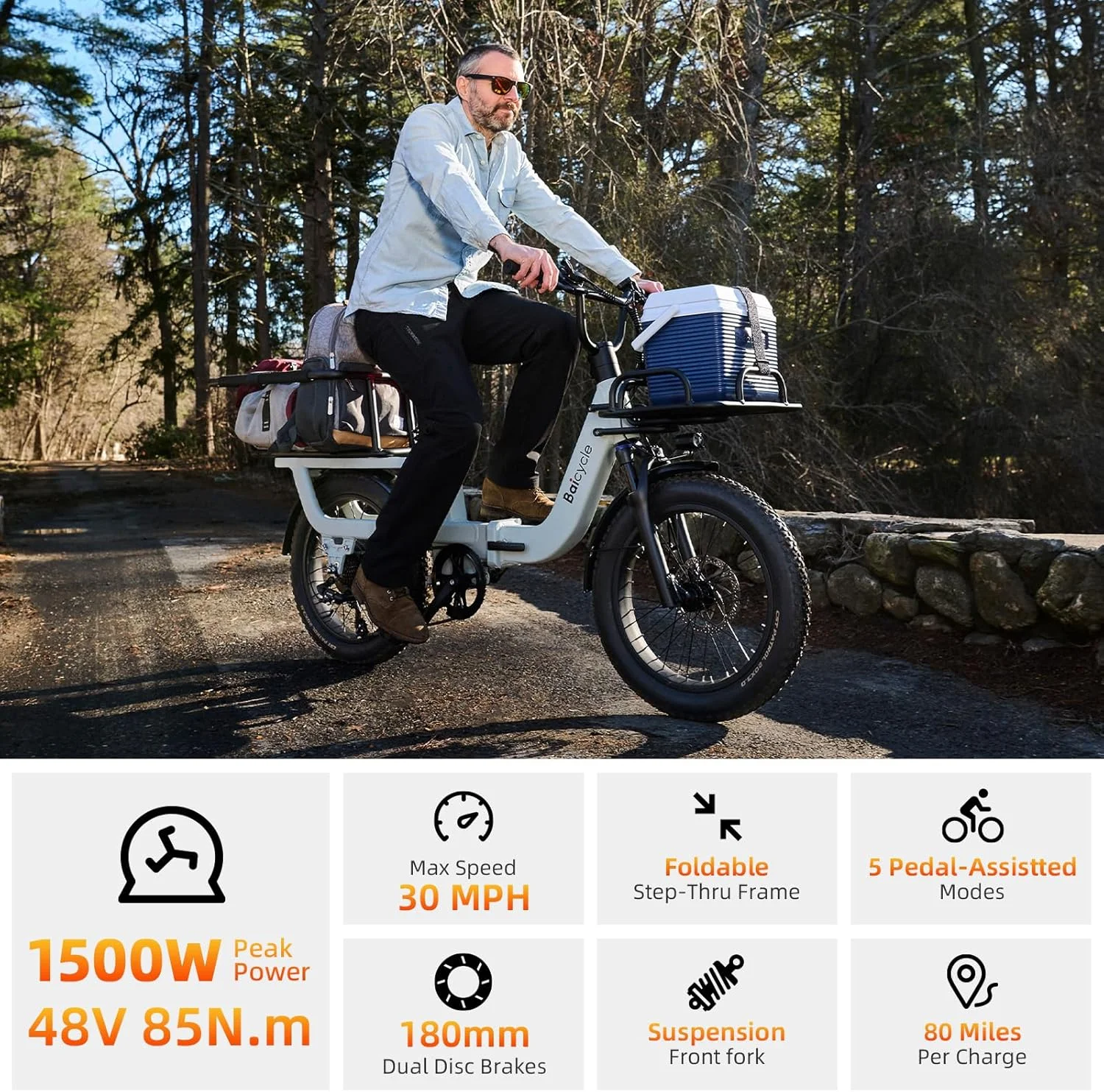 Electric Bike for Adults with 1500W Peak Motor,80Miles Max Range,7 Speed Gear,750WH Detachable Battery,Folding Ebike with 20'' Fat Tire��Full Suspension UL Certificated Bicycle(Black) - Image 2