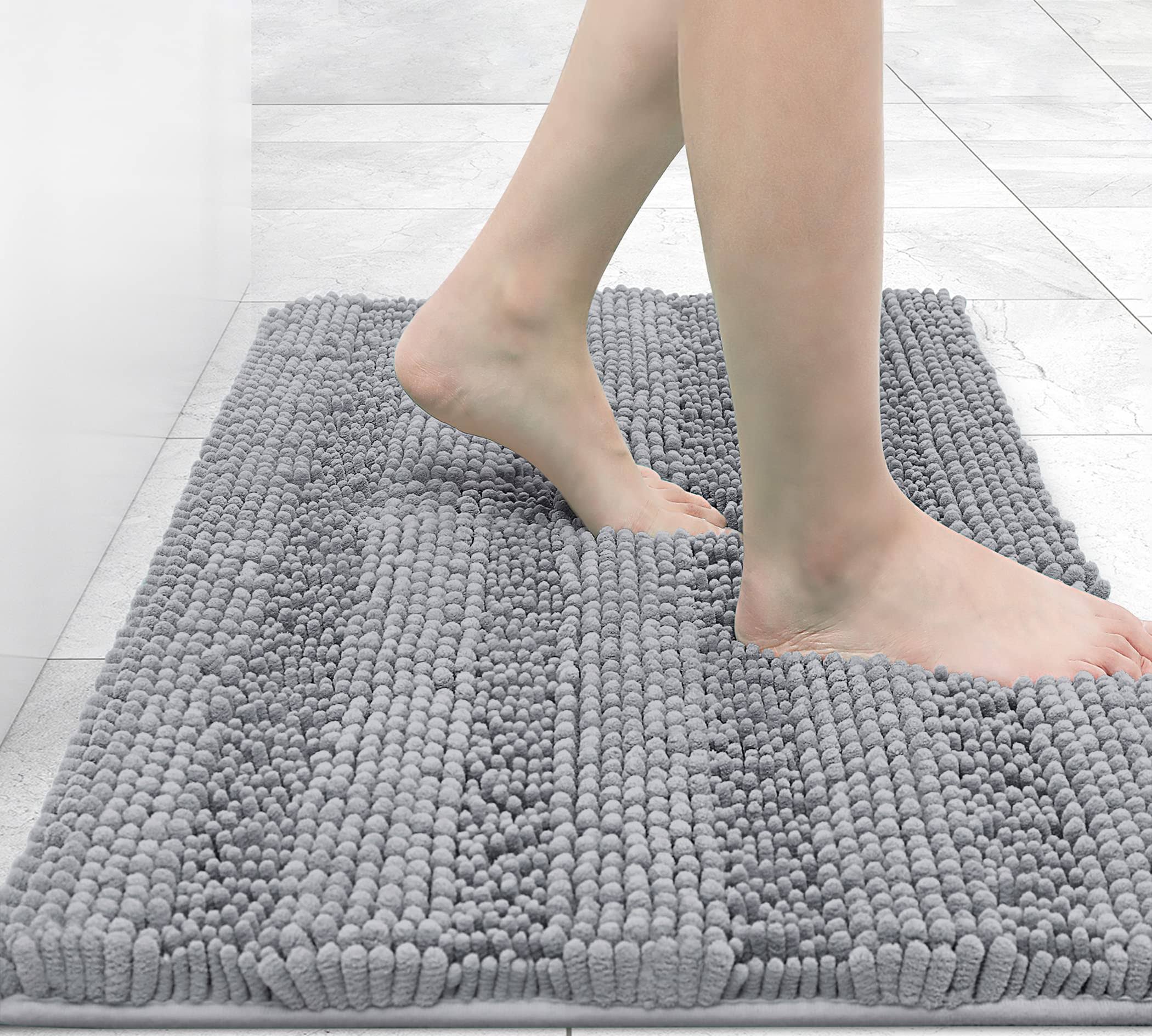 Grandaily Chenille Striped Bathroom Rug Mat, Extra Thick and Absorbent Bath Rugs, Non-Slip Soft Plush Shaggy Bath Carpet, Machine Wash Dry, Bath