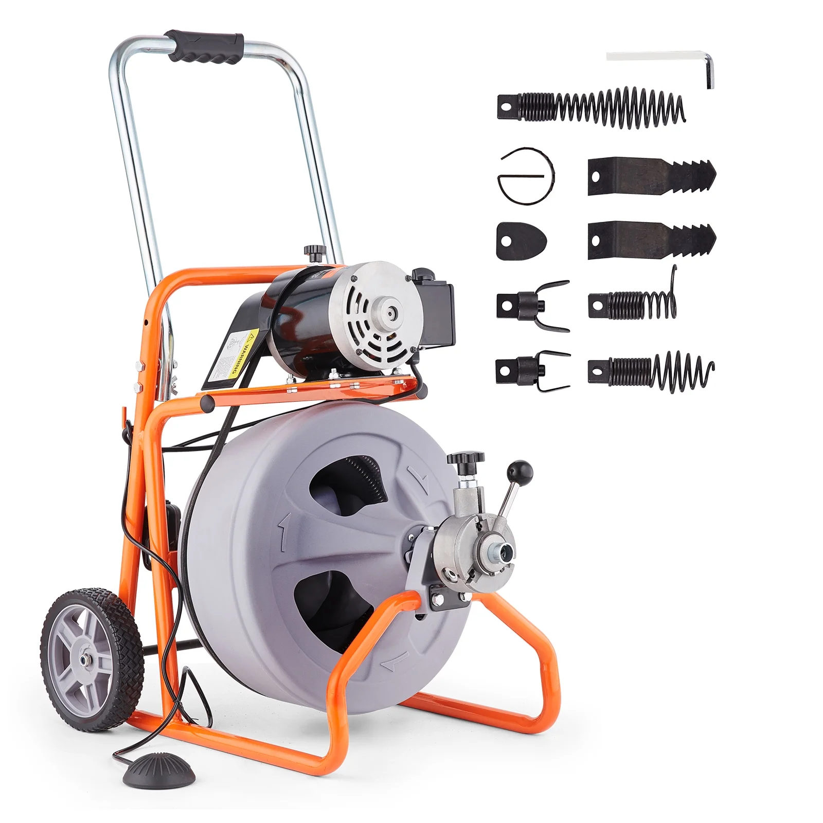 Drain Cleaning Machine, 100FT x 1/2 Inch, Self-feeding, Mobile Drain Auger with 8 Blades Pneumatic Foot Pedal, Ideal for 2"-4" Pipes - Image 3
