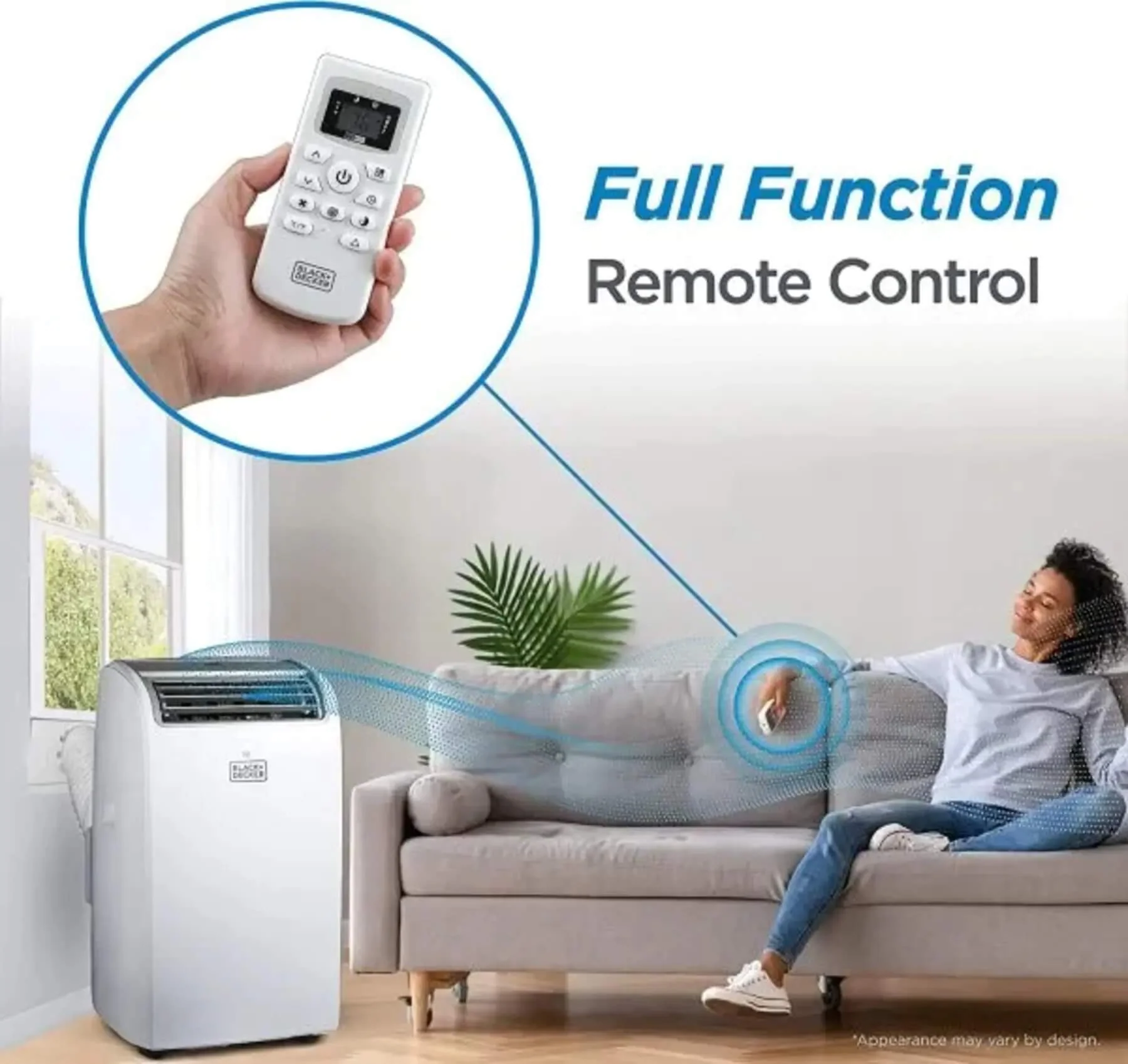 Climatiseur BLACK+DECKER, 14 000 BTU, portable, pour pièces jusqu'à 65 m² (700 pi²), avec télécommande, blanc