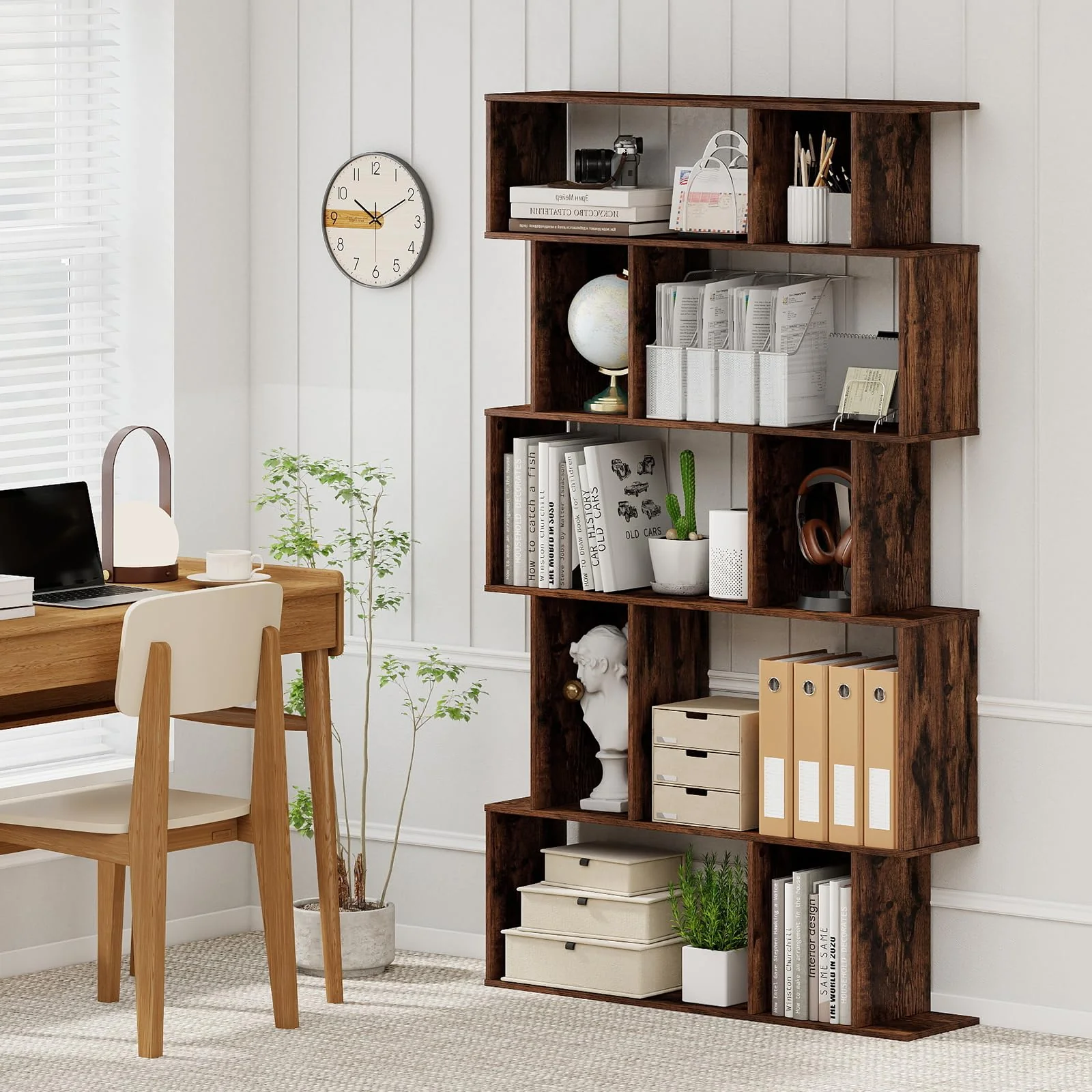 Tangkula Geometric Bookshelf 5-Tier Bookcase with Open Shelves and Closed-back Cubes