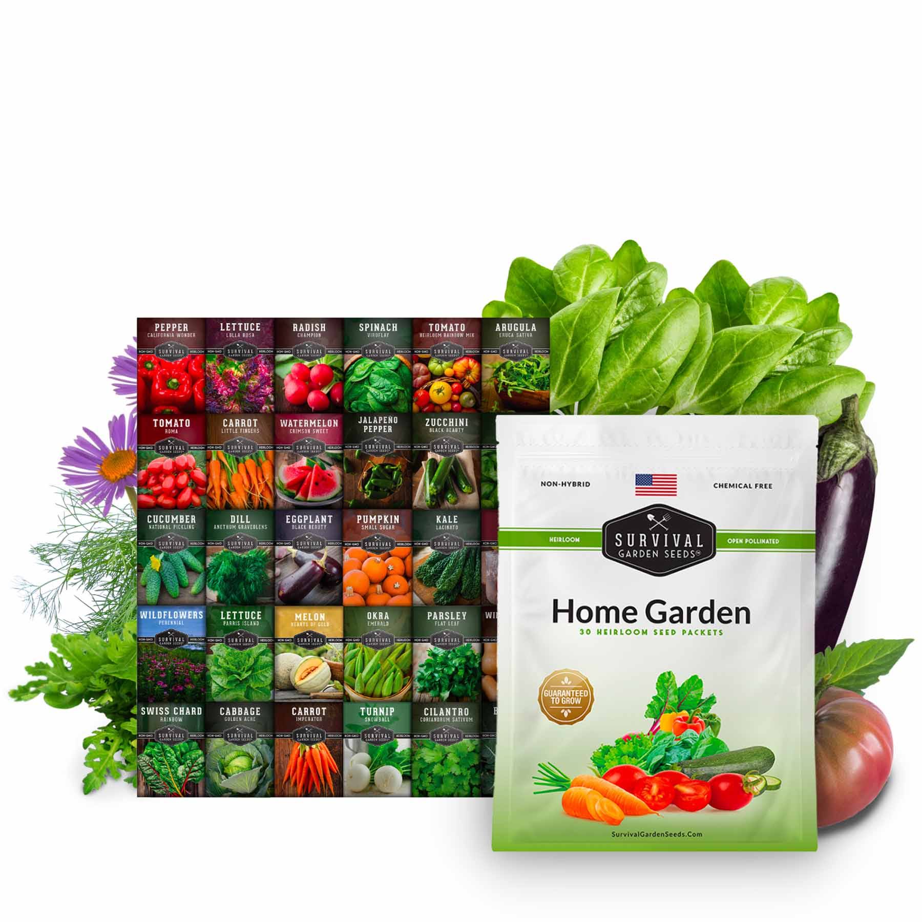 Survival Garden Seeds 30 Pack Home Garden Collection Kit - 18,500+ Heirloom Vegetable, Tomato, Herb Plant Seeds - Grow Your Own Emergency Food