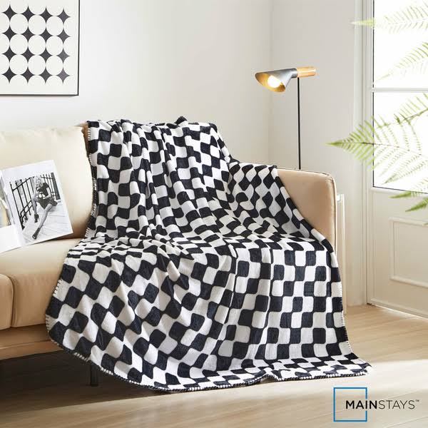 Mainstays Standard Plush Throw Blanket - Black & White - 50 x 60 in