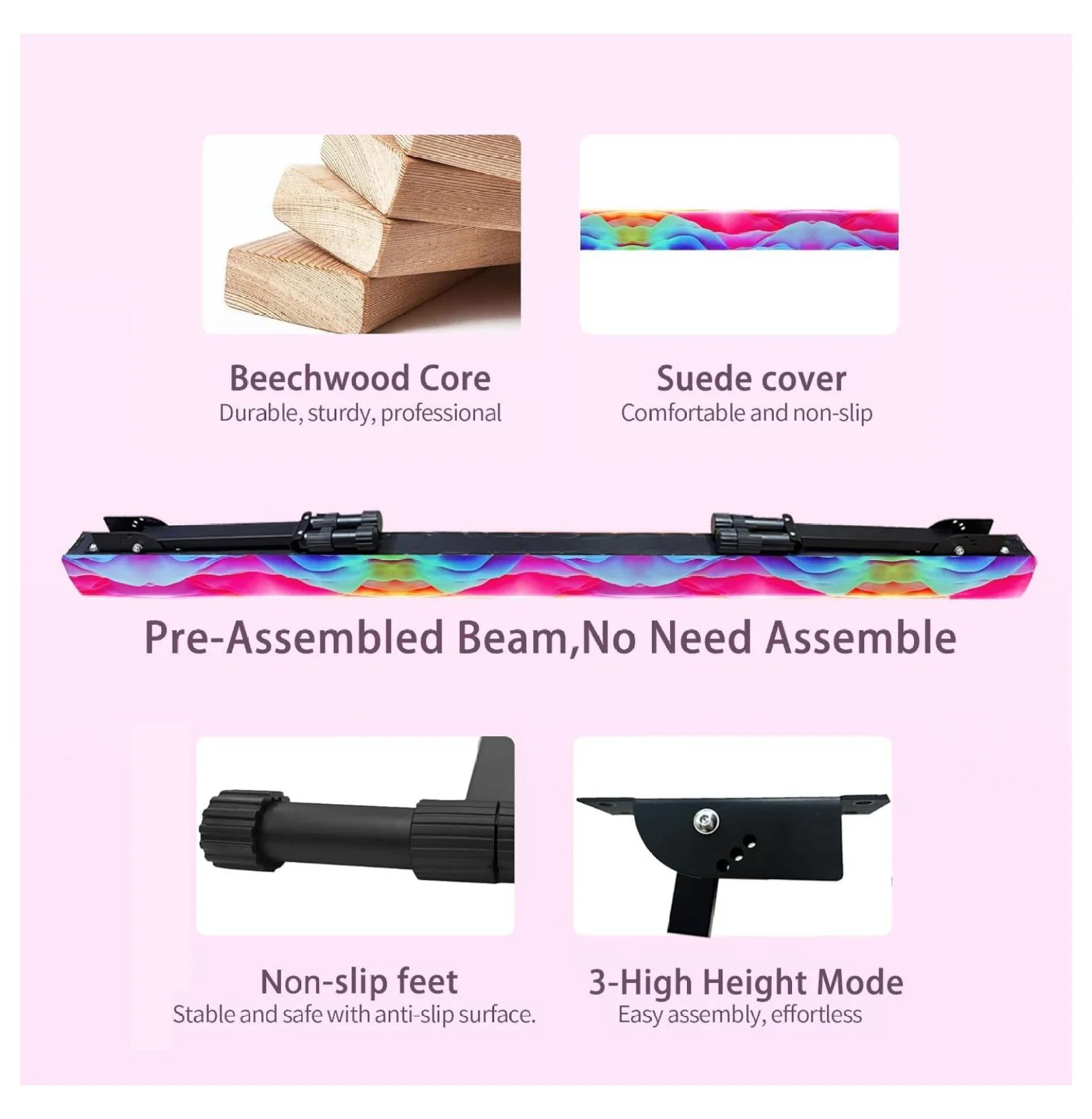 8FT AdjustableFoldable Gymnastics Balance Beam,Home Gym Equipment,Easy Assembling and Storage,No Tool Require,for Kids Children Girls Training(Select Size/CANDY PINK) - Image 3