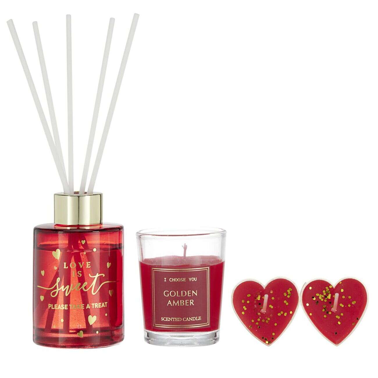 Coffret senteur avec  diffuseur bâtonnets et bougies forme coeur (2 modèles)