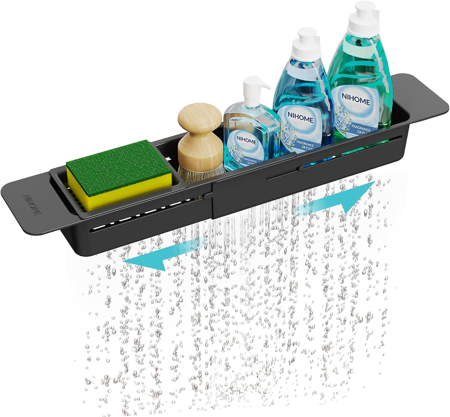 NiHome Extendable Kitchen Sink Caddy Extra Long Brush Sponge Storage Holder