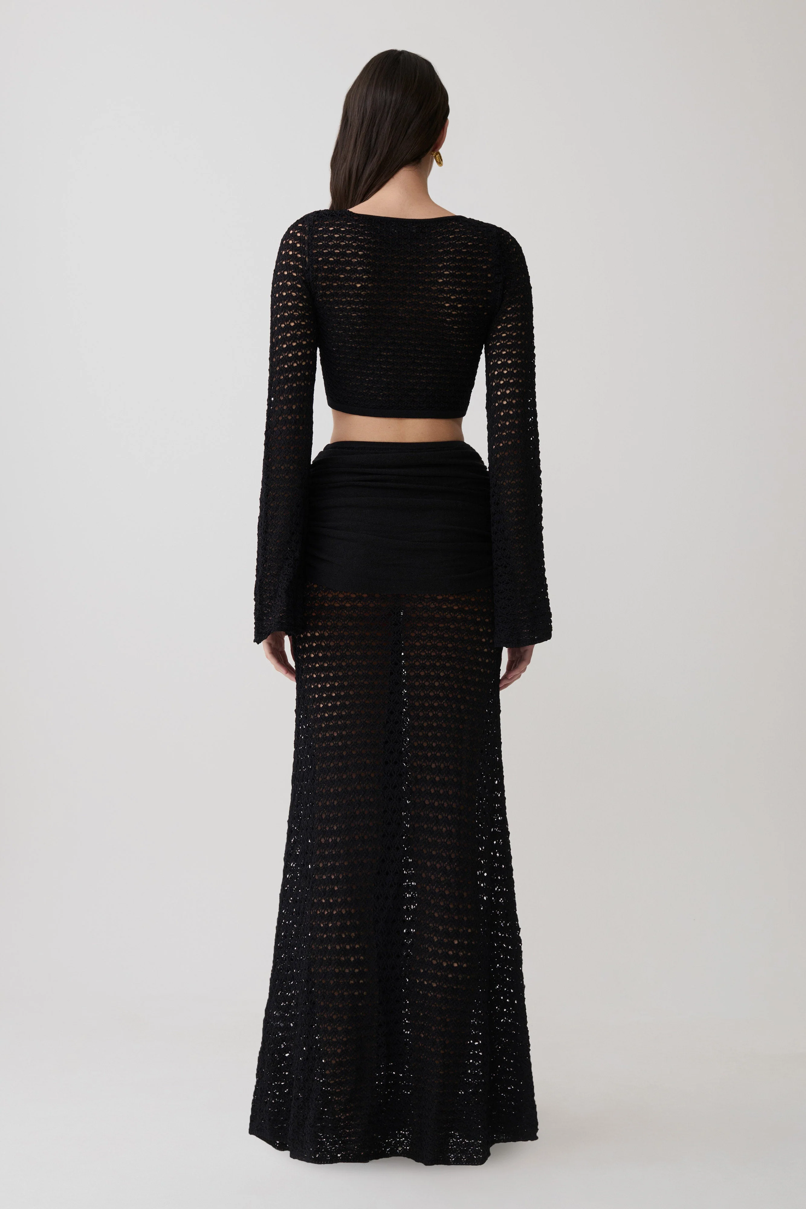 Mania Crochet Maxi Skirt With Hardware - Black