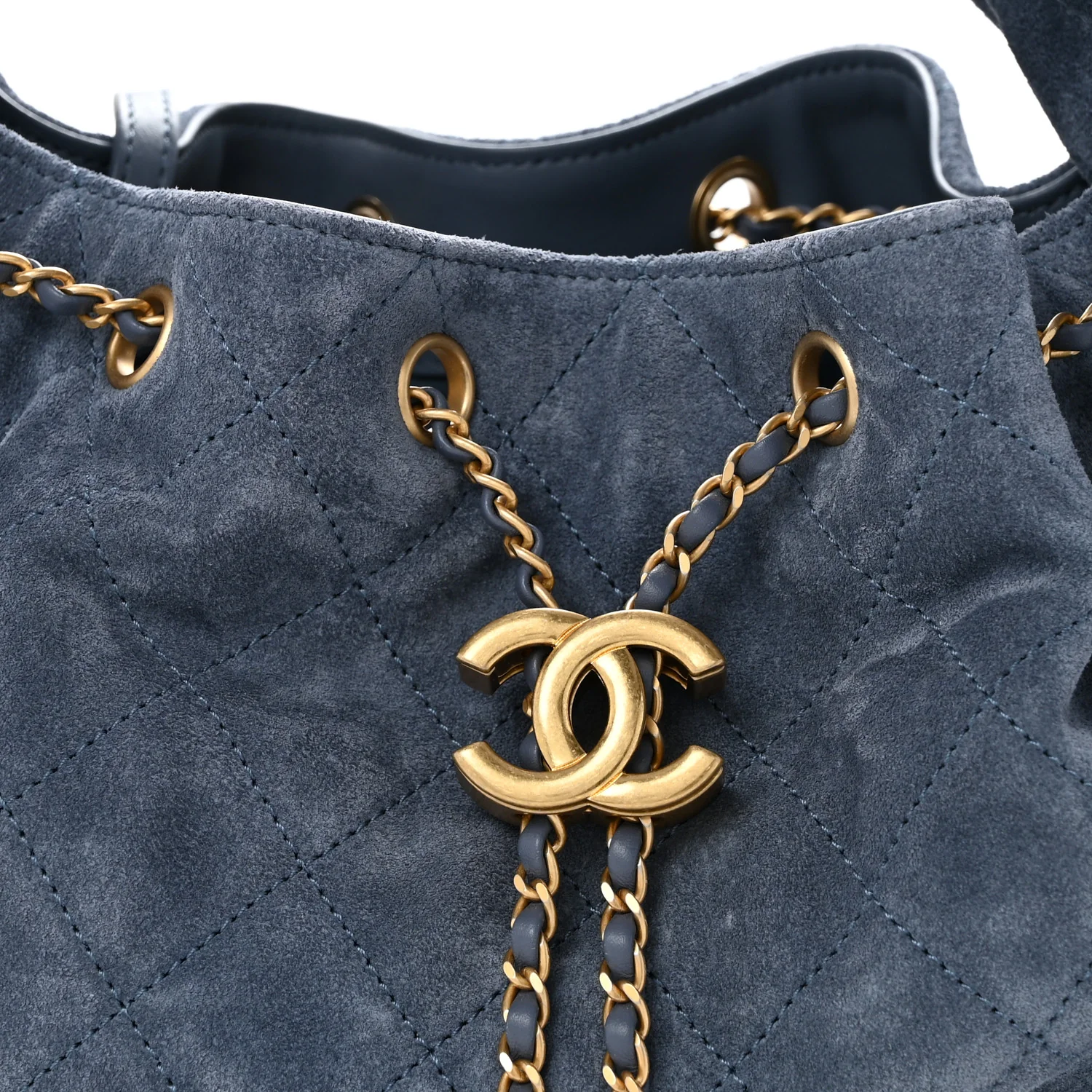 Suede Quilted Medium Chanel 25 Handbag Blue