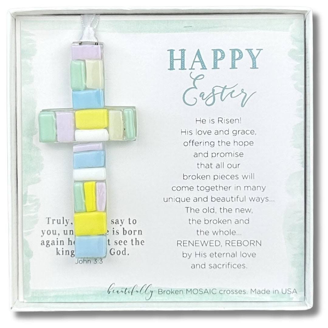 Handmade Mosaic Glass Happy Easter Cross