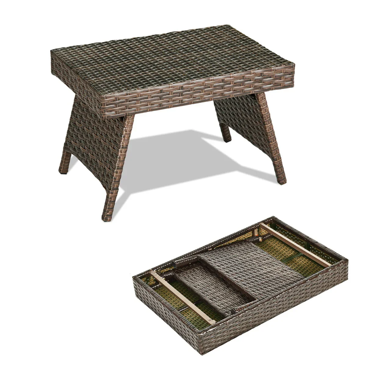 Patiojoy Folding PE Rattan Wicker Side Coffee Table Patio Garden Outdoor