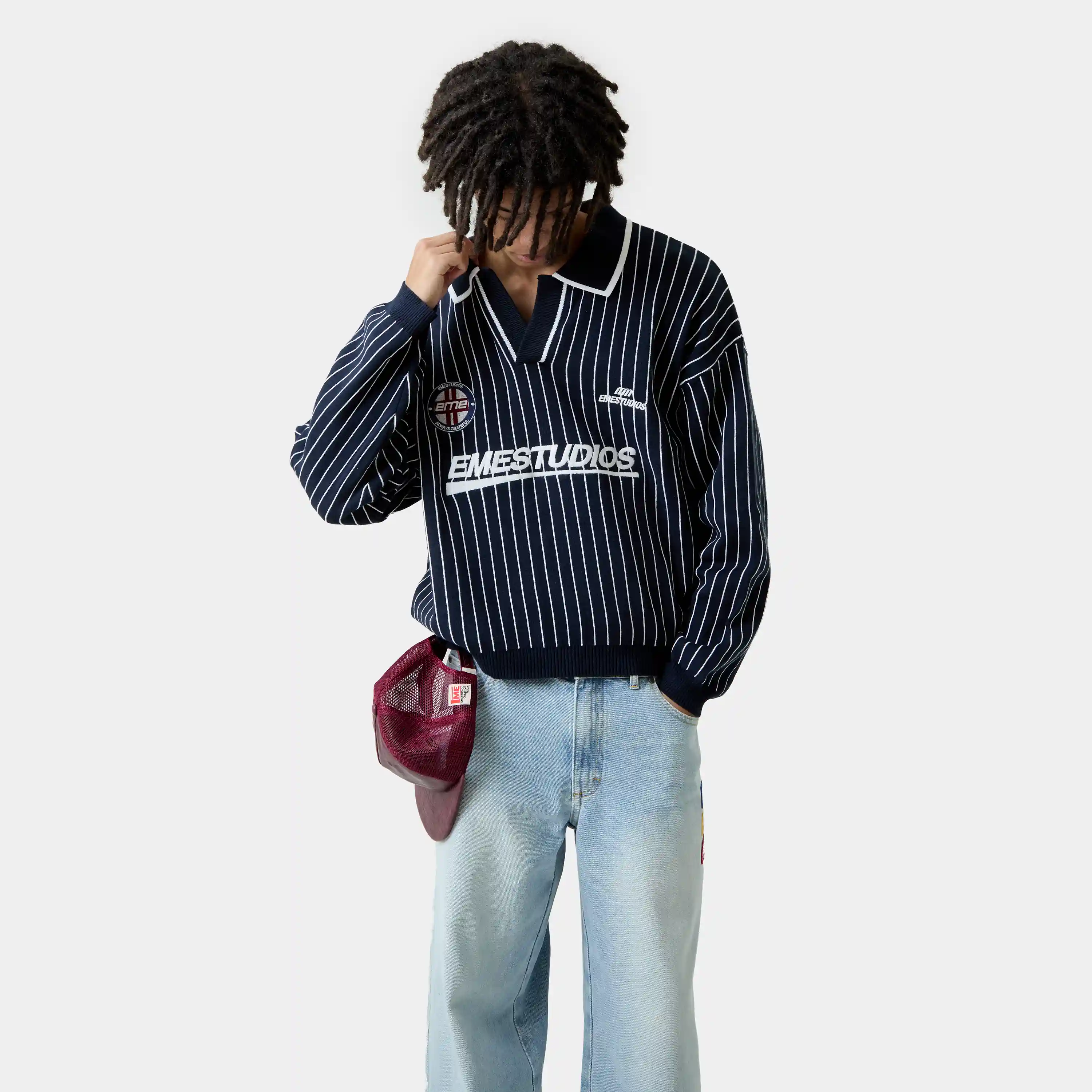Pinstripe Navy Knit Polo