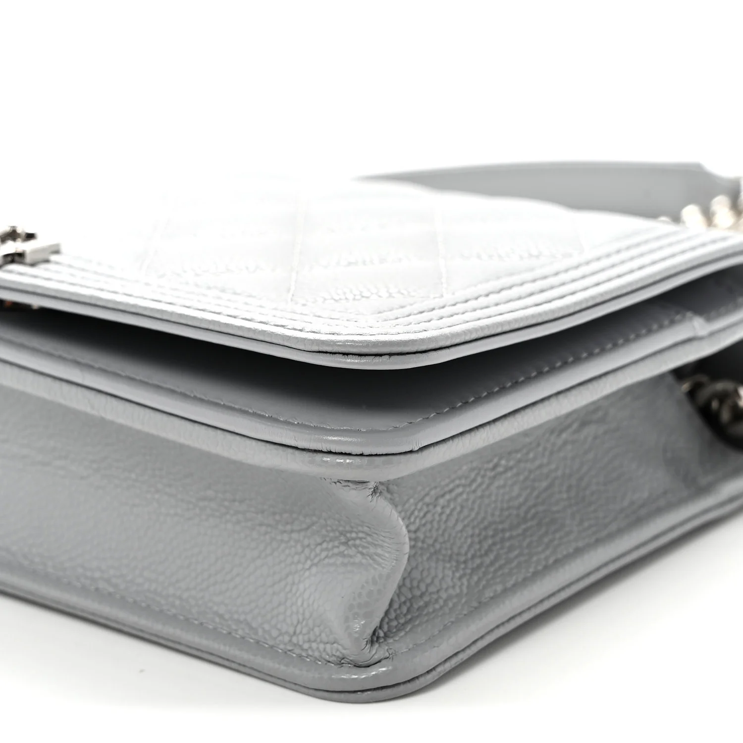 Caviar Quilted Boy Wallet On Chain WOC Grey
