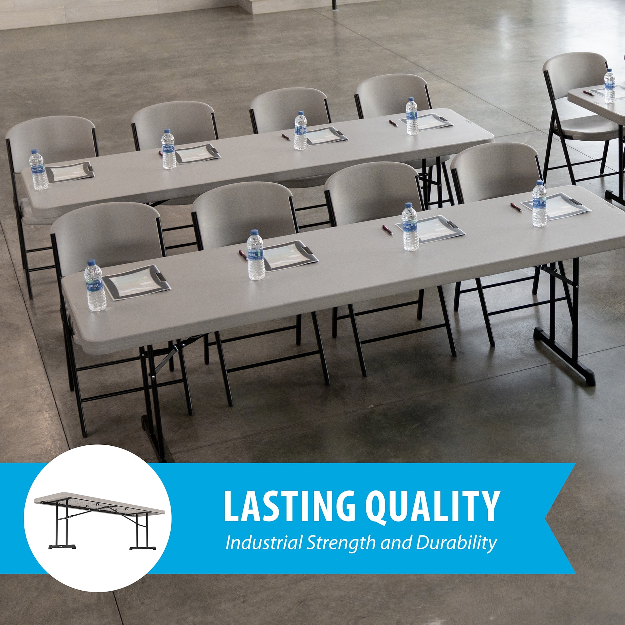 8 ft. Rectangle Folding Table, Indoor/Outdoor Professional Grade, Putty Set of 4 (480127) - Image 3