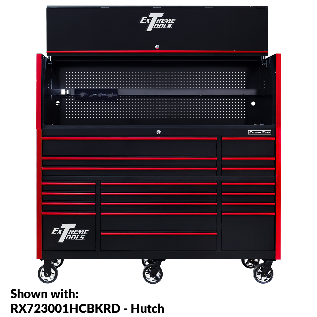 Servante d'atelier à roulettes Extreme Tools 72″ x 30″, 19 tiroirs avec glissières de 113 kg (250 lb), série RX 250