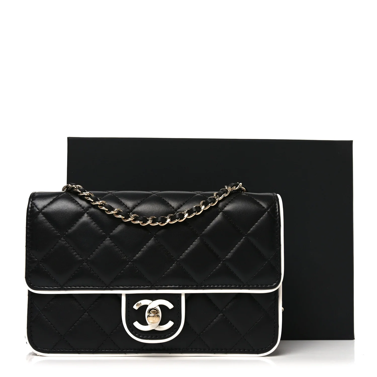 Lambskin Quilted Resin CC Mini Flap Bag Black White