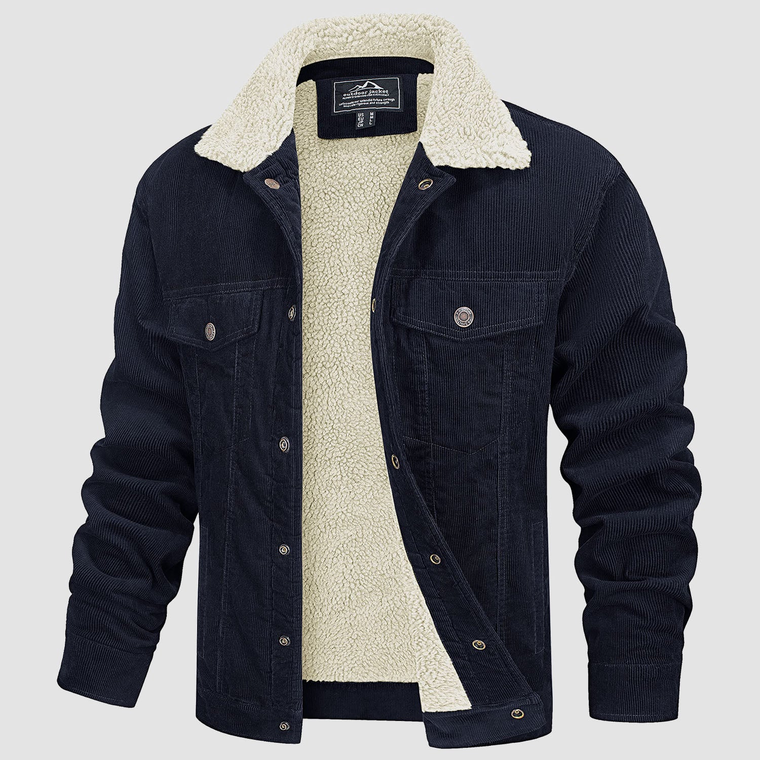 Veste cargo homme en velours côtelé doublée sherpa, col rabattu en coton, manteau de travail décontracté et chaud d'hiver avec 5 poches