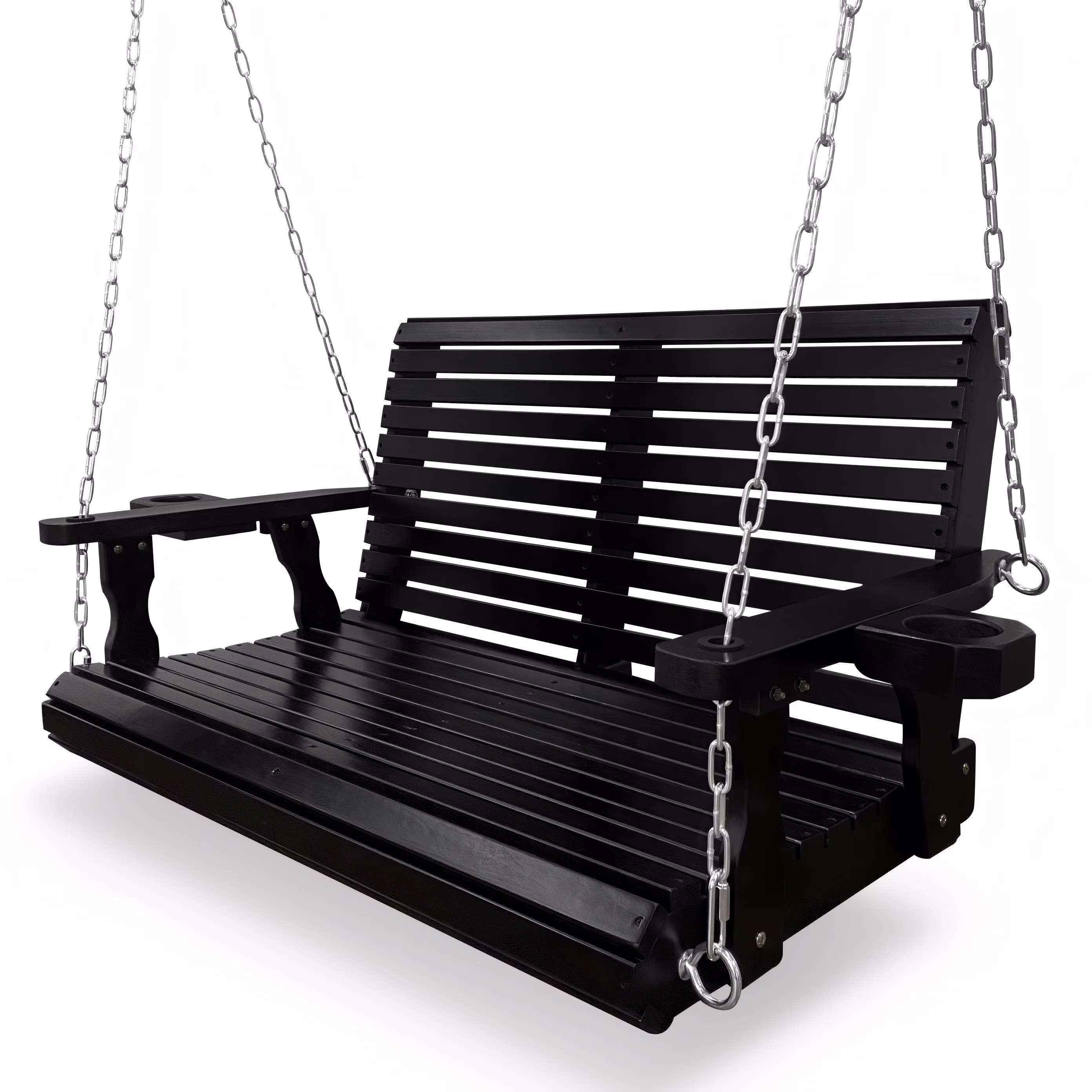5 Ft Outdoor Wooden Porch Swing with Cupholders, Heavy Duty 880 LBS For 3 Person,All-Weather resistant, White(White/3-Person) - Image 3