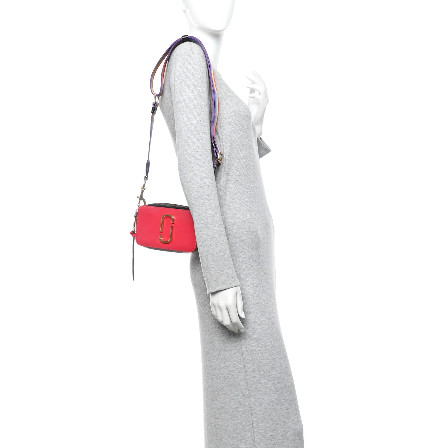 Saffiano Rainbow Strap Color Block Small Snapshot Camera Bag Pink Multicolor